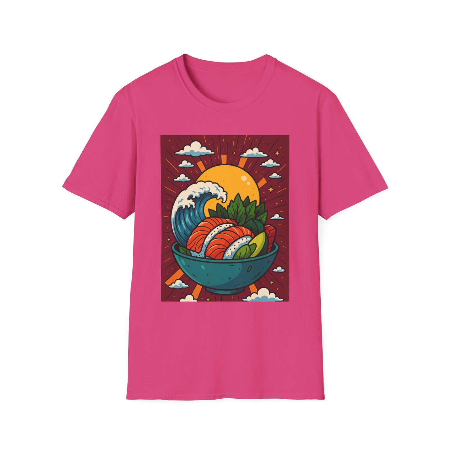 Sushi Wave T-Shirt – Retro Japanese Food Graphic Tee – Cool Sushi Shirt Gift for Foodies, Anime Fans, Ocean Lovers & Japanese Aesthetic Collectors