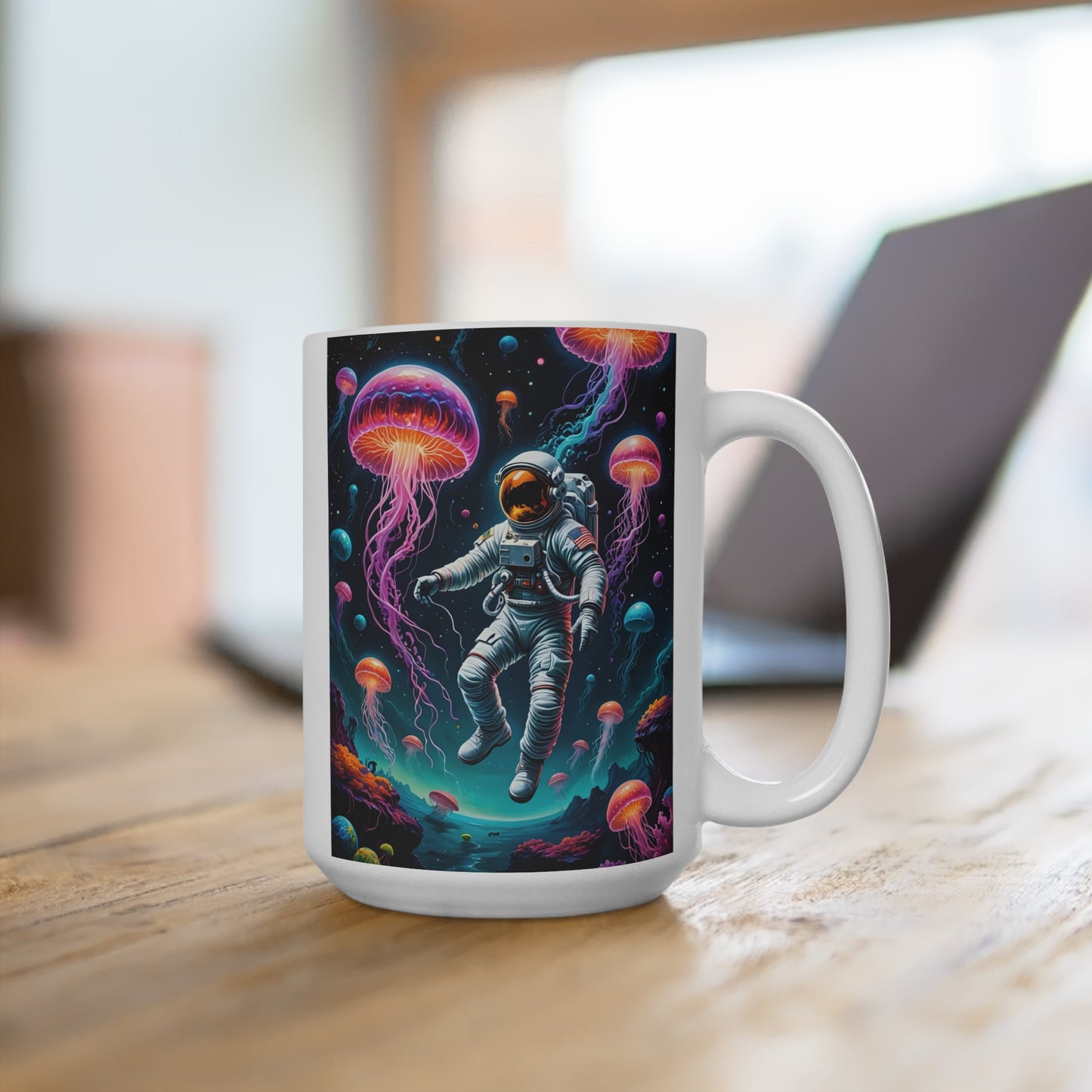 Astronaut Jellyfish Coffee Mug Psychedelic Ocean Space Ceramic Cup Surreal Outer Space Drinkware Gift for Sci Fi Fans Unique Cosmic Art Coffee Cup