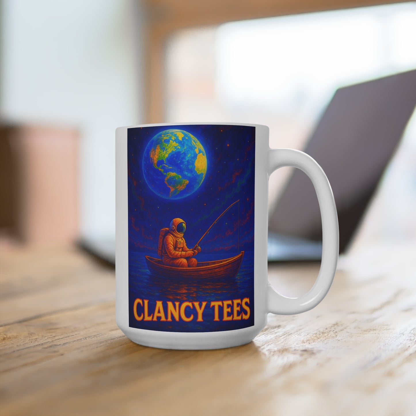 Astronaut Fishing Mug – Surreal Cosmic Coffee Cup, Outer Space Ceramic, Gift For Dreamers And Galaxy Lovers