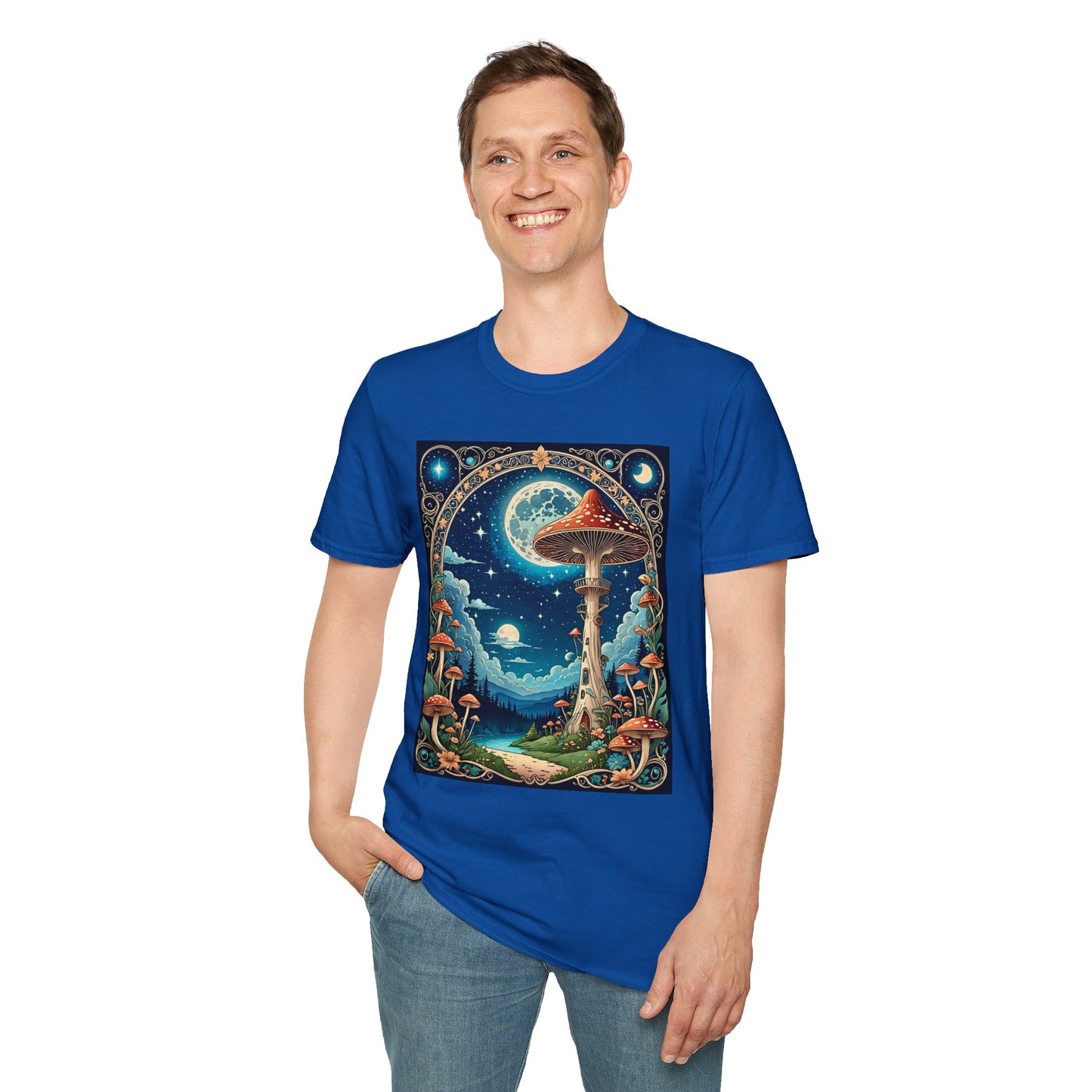 Psychedelic Mushroom Forest Shirt – Trippy Moonlight Nature Tee – Gift for Shroom Enthusiasts, Fantasy Fans, and Dreamy Escapists
