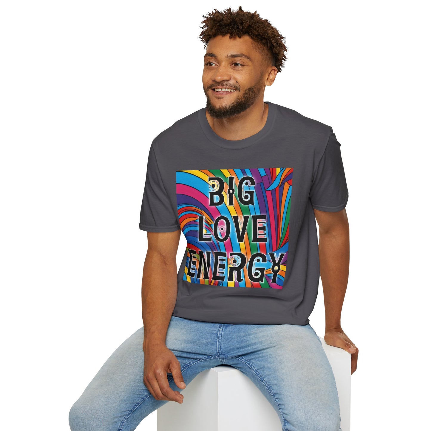 Big Love Energy Shirt – Colorful Retro Pride Rainbow Tee with Bold Positive Message – Gift for Optimists, LGBTQ Friends, and Love-First People