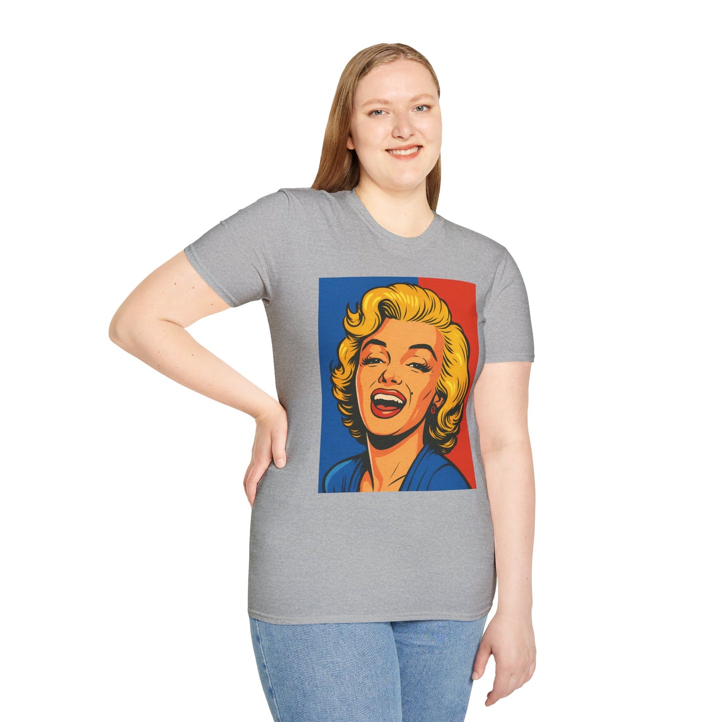 Retro Blonde Bombshell T-Shirt – Pop Art Style Graphic Tee – Gift for Classic Movie Fans, Vintage Aesthetic Lovers, and Bold Fashion Enthusiasts