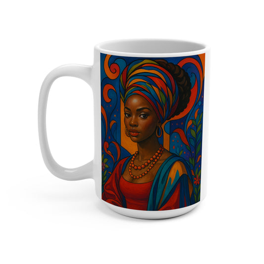 Afrocentric Art Mug Bold Cultural Portrait 15oz Ceramic Coffee Cup Gift For Art Lovers And Empowered Women