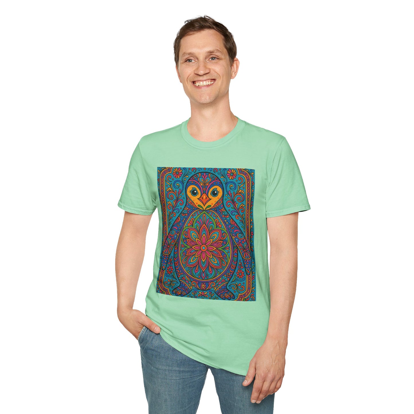 Trippy Penguin Mandala T-Shirt – Psychedelic Animal Tee – Funny Gift for Nature Lovers – Penguin Shirt for Hippies, Weirdos, and Mandala Fans