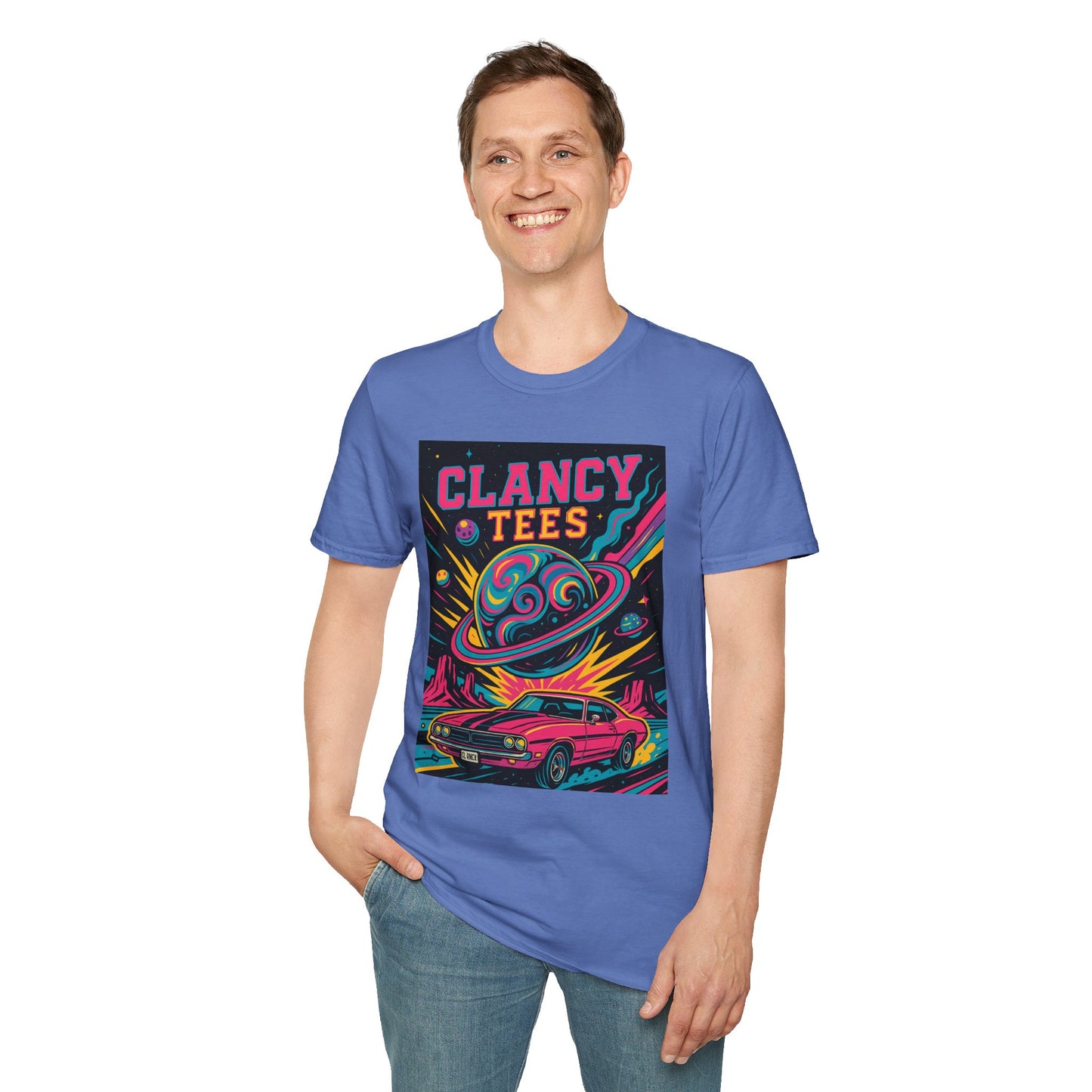 Retro UFO Car Crash Shirt – Clancy Tees Vaporwave Space Tee – Gift for Sci-Fi Fans, Vintage Car Lovers, Alien Believers, and 80s Aesthetic Addicts