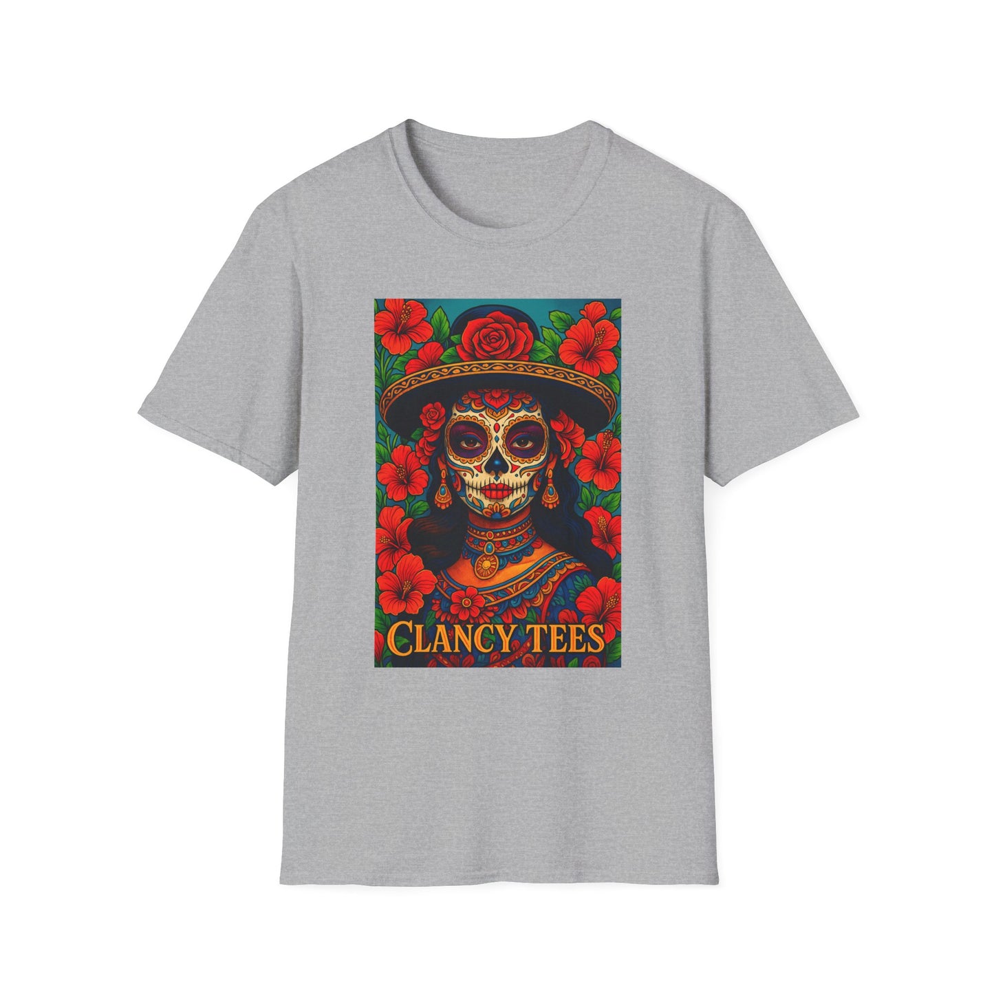 Colorful Sugar Skull T-Shirt, Day of the Dead Tee, Unique Graphic Shirt, Festival Apparel, Gift for Halloween, Unisex Softstyle Tee