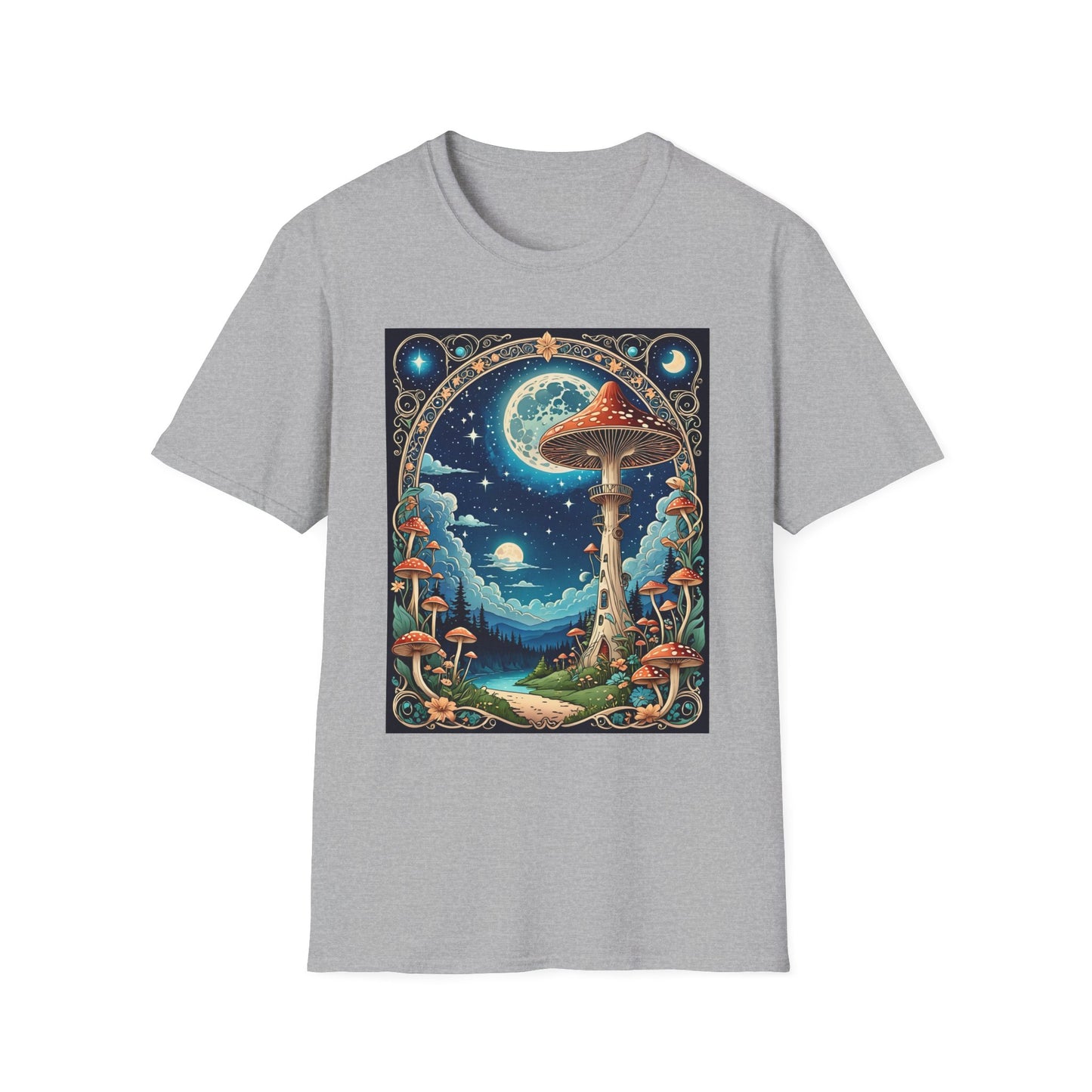 Psychedelic Mushroom Forest Shirt – Trippy Moonlight Nature Tee – Gift for Shroom Enthusiasts, Fantasy Fans, and Dreamy Escapists