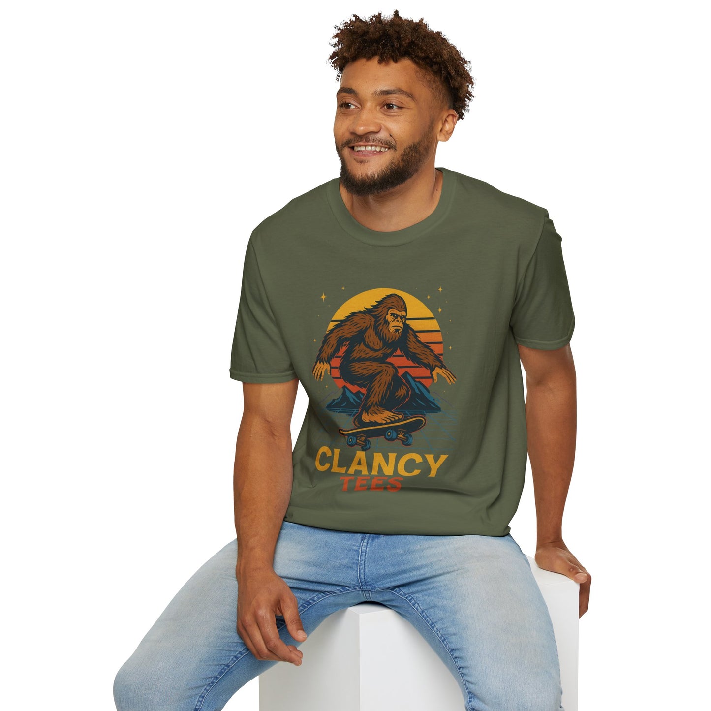 Bigfoot Skateboard Unisex T-Shirt, Retro Graphic Tee, Funny Gift for Skaters, Adventure Lovers, Summer Apparel, Men's and Women's Fashion