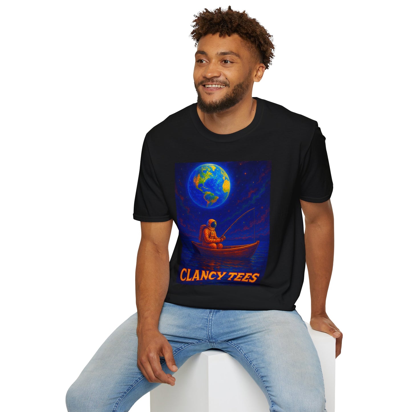 Space Fisherman Graphic T-Shirt, Chill Vibes Tee, Eco-Friendly Gift, Outdoor Enthusiast Apparel, Perfect for Holidays & Summer