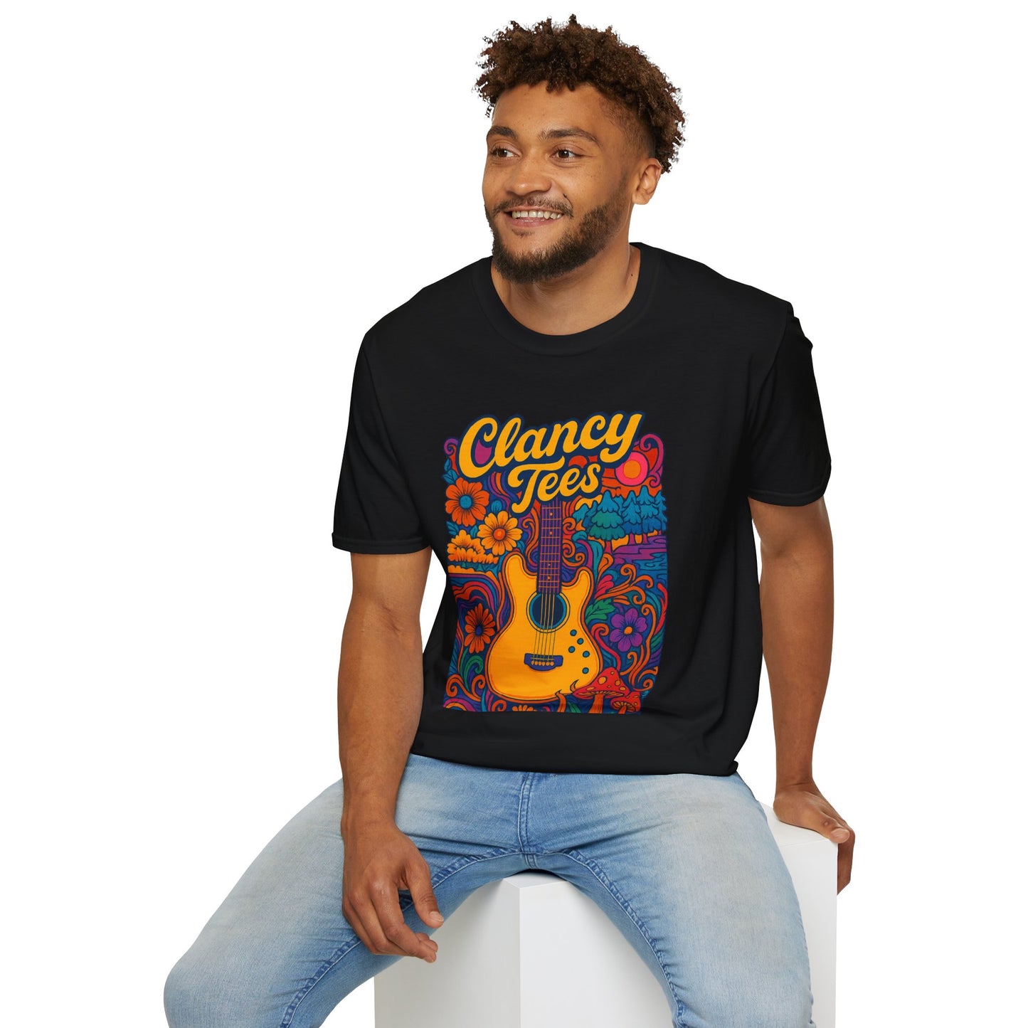 Retro Guitar Graphic T-Shirt for Music Lovers, Vintage Style Tee, Unisex Design, Ideal for Festivals and Gifts, Clancy Tees