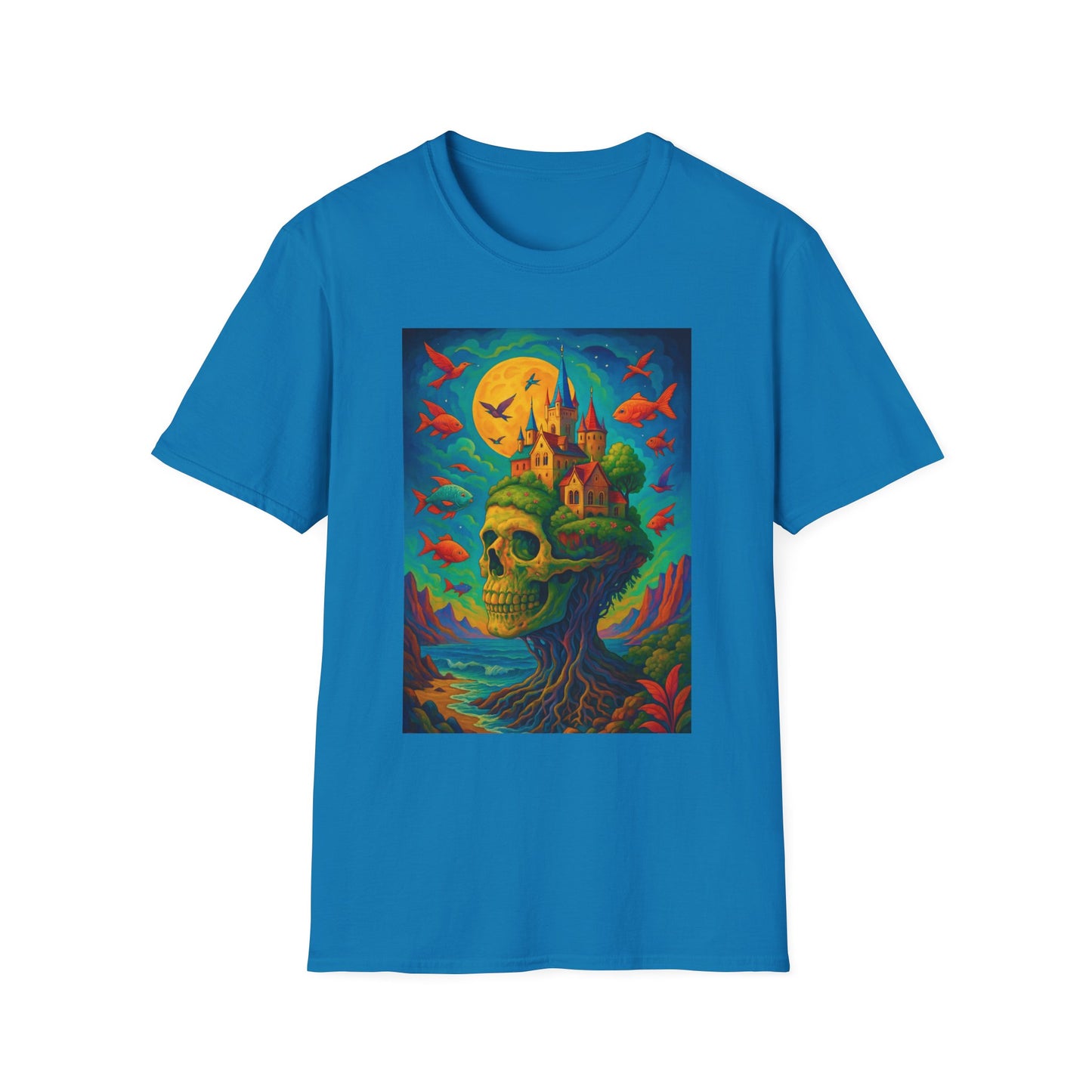Psychedelic Skull Castle T-Shirt Surreal Fantasy Art Tee | Trippy Gothic Aesthetic Shirt | Gift for Weirdos and Dreamers | Dark Art Forest Top