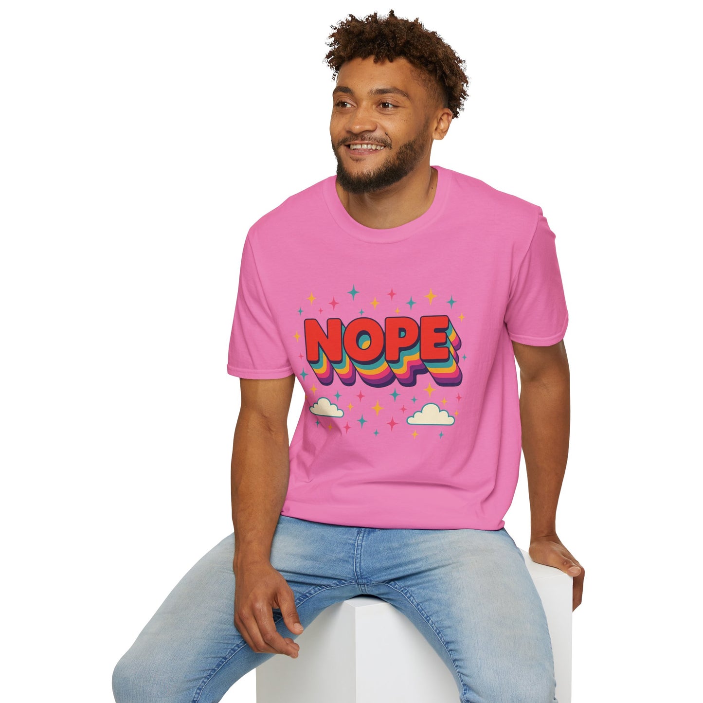 Nope Rainbow Cloud T-Shirt Funny Antisocial Humor Gift for Introverts Softstyle Unisex Tee
