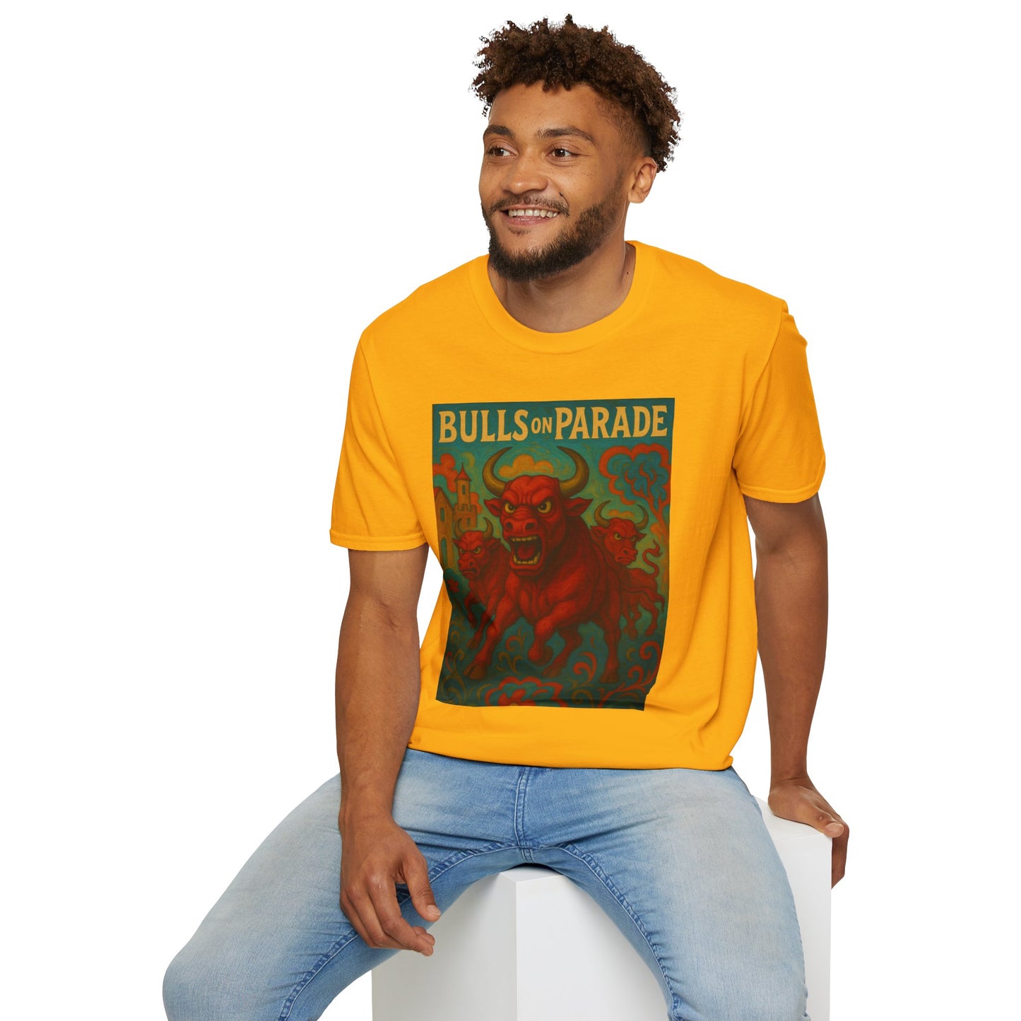 Bulls on Parade Shirt – Psychedelic Rage-Inspired Bull Graphic Tee • Gildan Softstyle® Unisex • Protest Art T-Shirt • Gift for Rage Fans