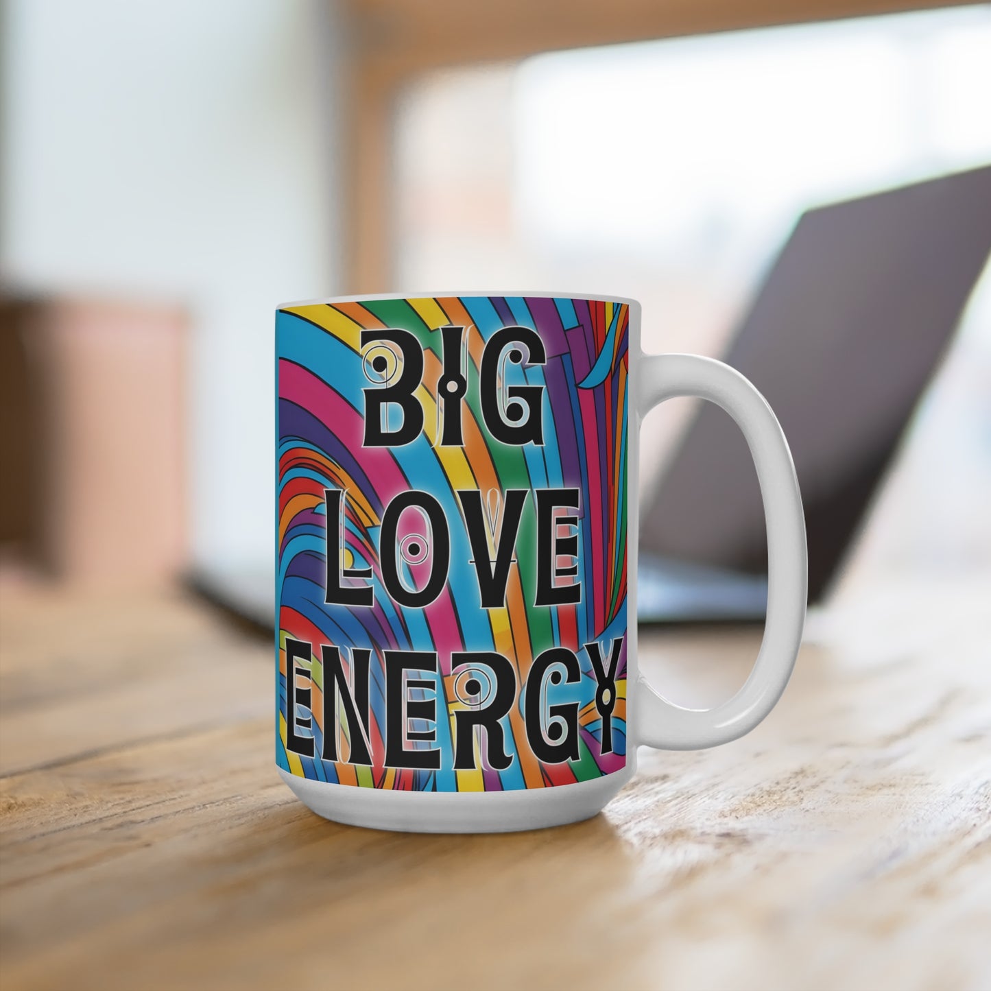 Big Love Energy Mug – Colorful Psychedelic Coffee Cup, Retro Rainbow Hippie Gift, Bold Positive Energy Mug