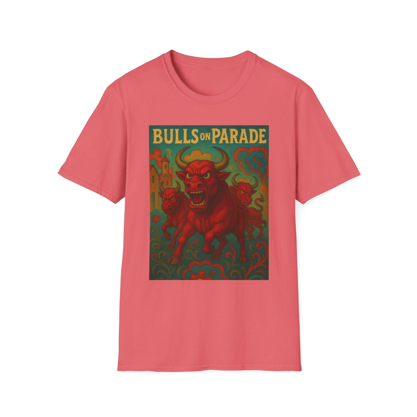 Bulls on Parade Shirt – Psychedelic Rage-Inspired Bull Graphic Tee • Gildan Softstyle® Unisex • Protest Art T-Shirt • Gift for Rage Fans