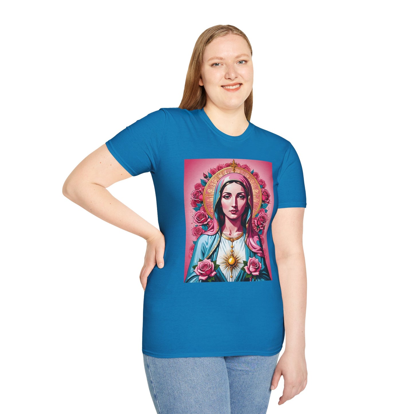 Unisex Softstyle T-Shirt with Sacred Heart Design, Spiritual Apparel, Artistic Gift for Many Occasions, Vintage Aesthetic, Festive Wear