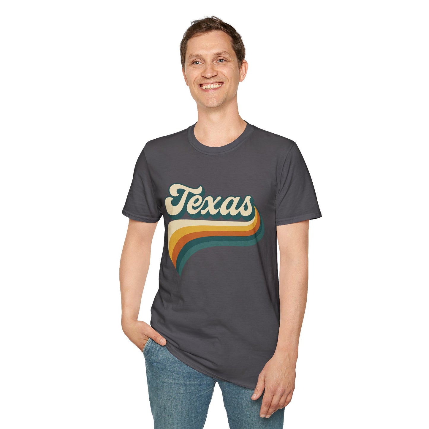Retro Texas Shirt – Vintage Style Texas Wave Tee • Gildan Softstyle® Unisex Comfort • Gift for Texans • Groovy Southern State Pride Shirt