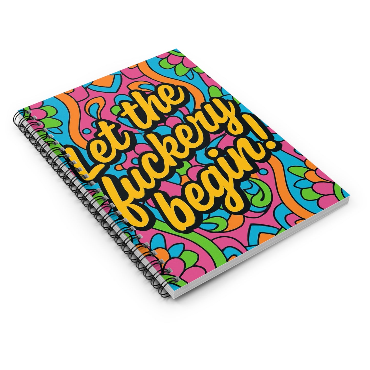 Funny Notebook – Let The Fuckery Begin Journal, Bold Sarcastic Writing Notebook, Colorful Retro Spiral Journal, Gift for Office Humor Fans
