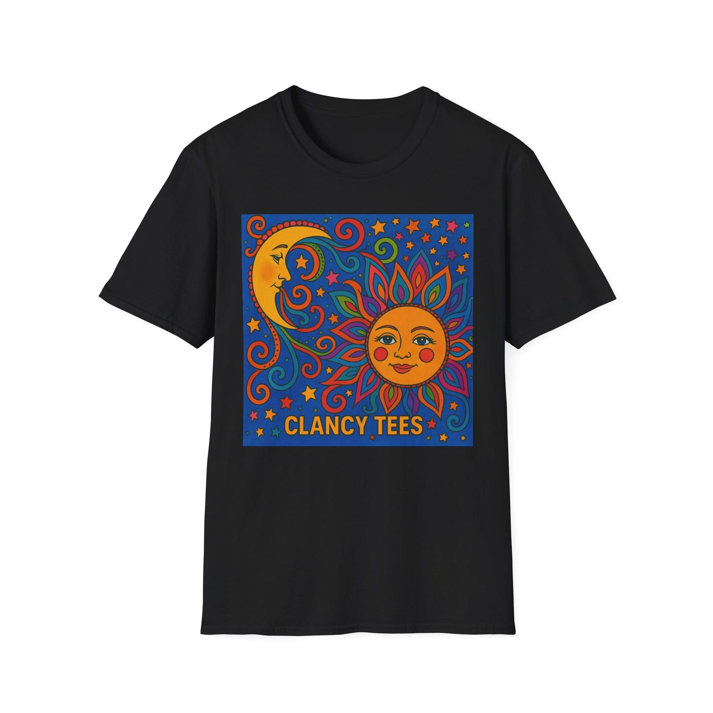 Sun and Moon Vibrant Tee, Unisex Softstyle T-Shirt for Summer Vibes, Boho Fashion, Gift for Her, Festival Wear, Casual Wear