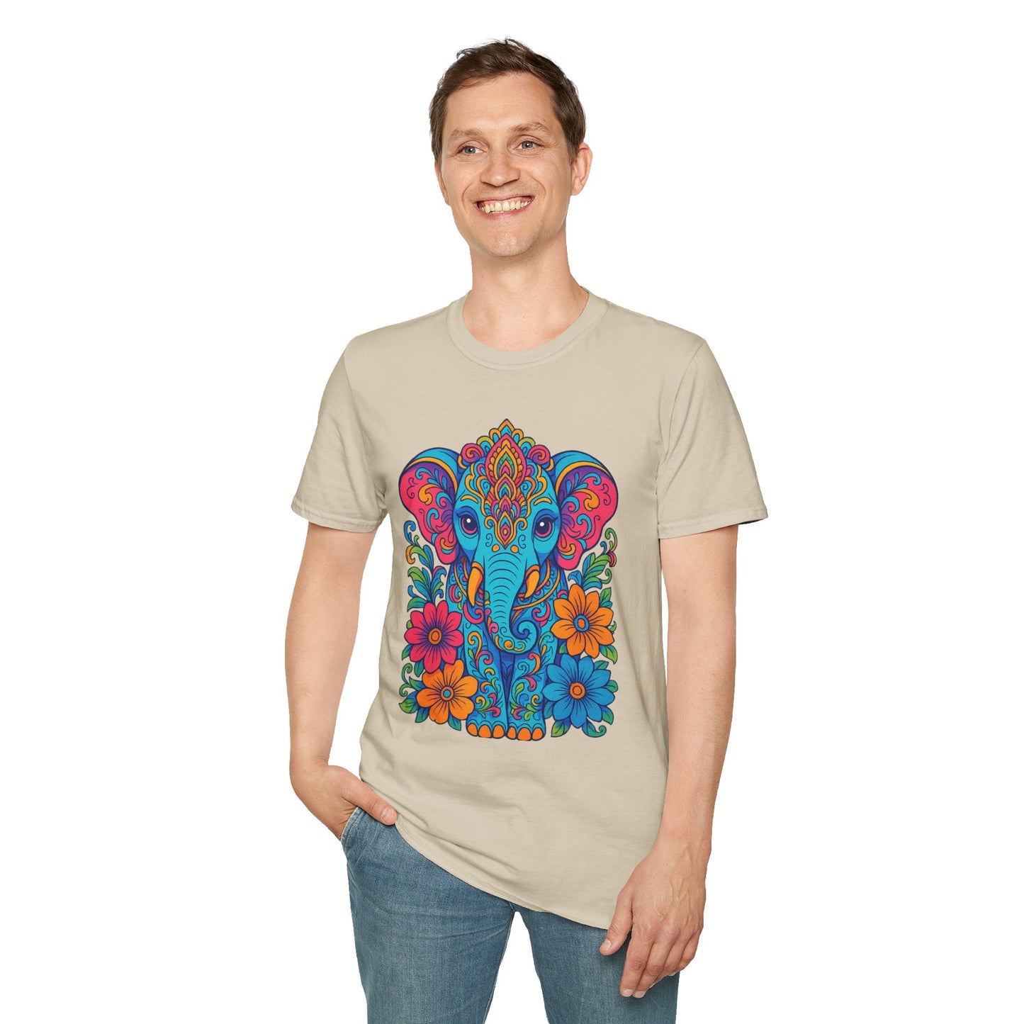 Colorful Elephant Shirt Trippy Boho Floral Art Tee Gift for Yoga Lovers Psychedelic Animal Fans and Free Spirits Who Rock Vibrant Festival Style