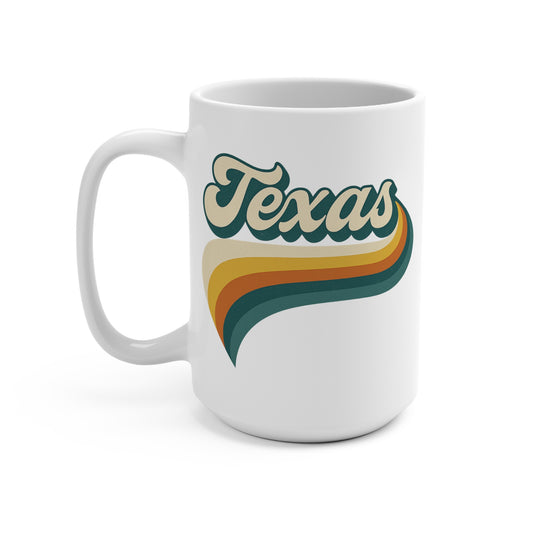 Texas Retro Mug – Vintage Style Coffee Cup With Bold 70s Font, Lone Star State Souvenir Gift For Texans
