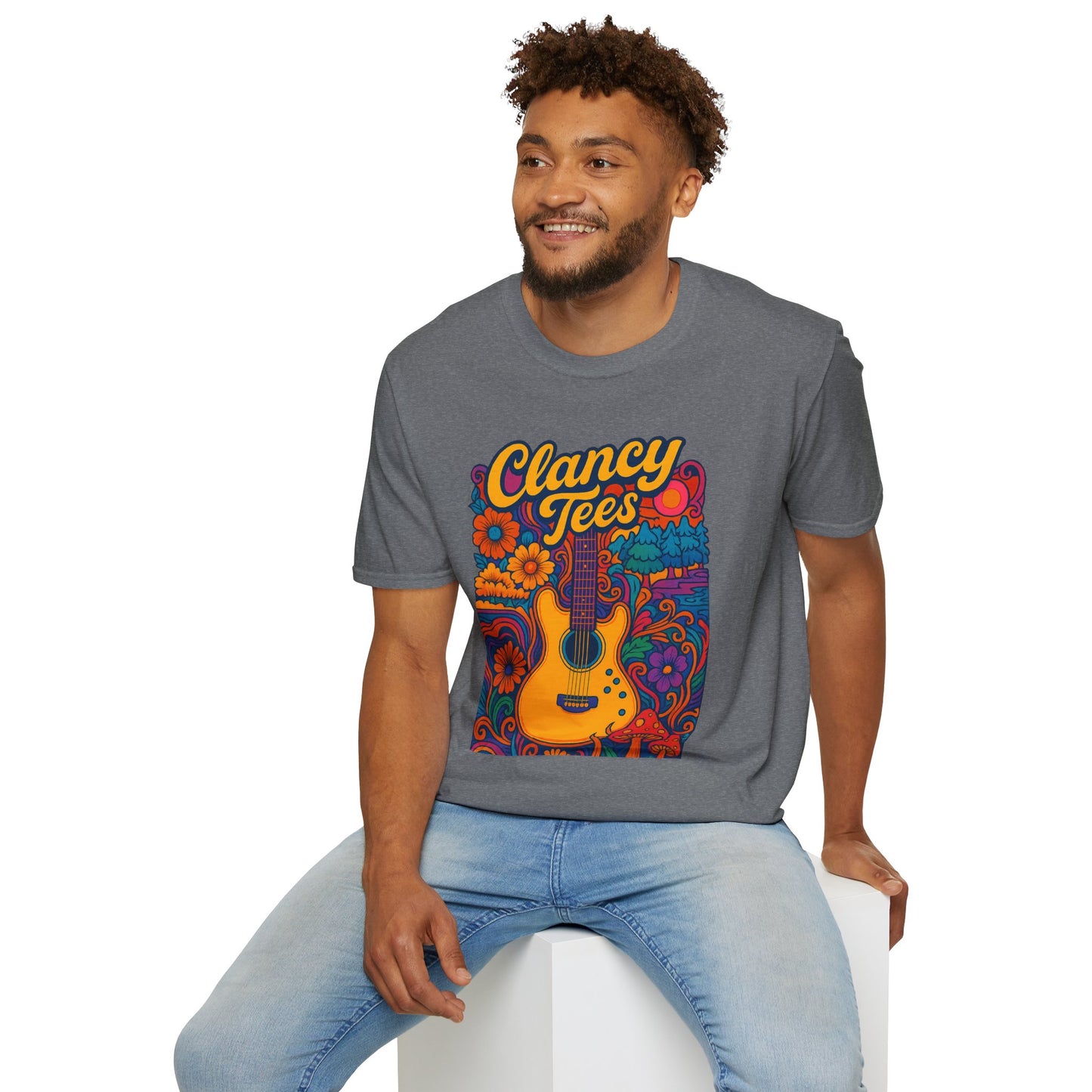 Retro Guitar Graphic T-Shirt for Music Lovers, Vintage Style Tee, Unisex Design, Ideal for Festivals and Gifts, Clancy Tees