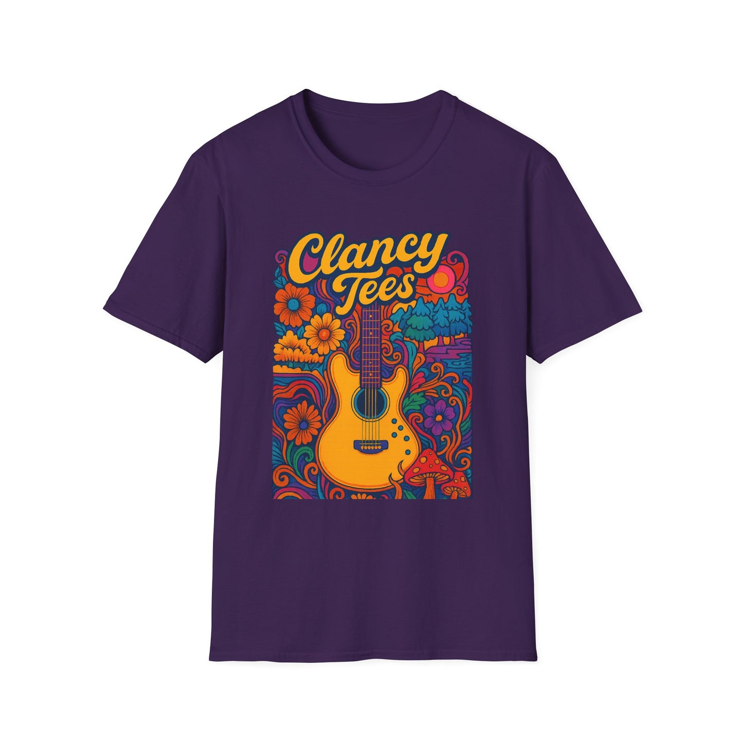 Retro Guitar Graphic T-Shirt for Music Lovers, Vintage Style Tee, Unisex Design, Ideal for Festivals and Gifts, Clancy Tees