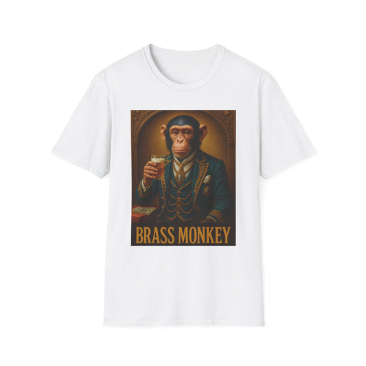Brass Monkey T-Shirt Funny Retro Monkey Drinking Tee | Gift for Whiskey Lovers | Classy Drunk Humor Shirt | Animal Drinking Party Tee