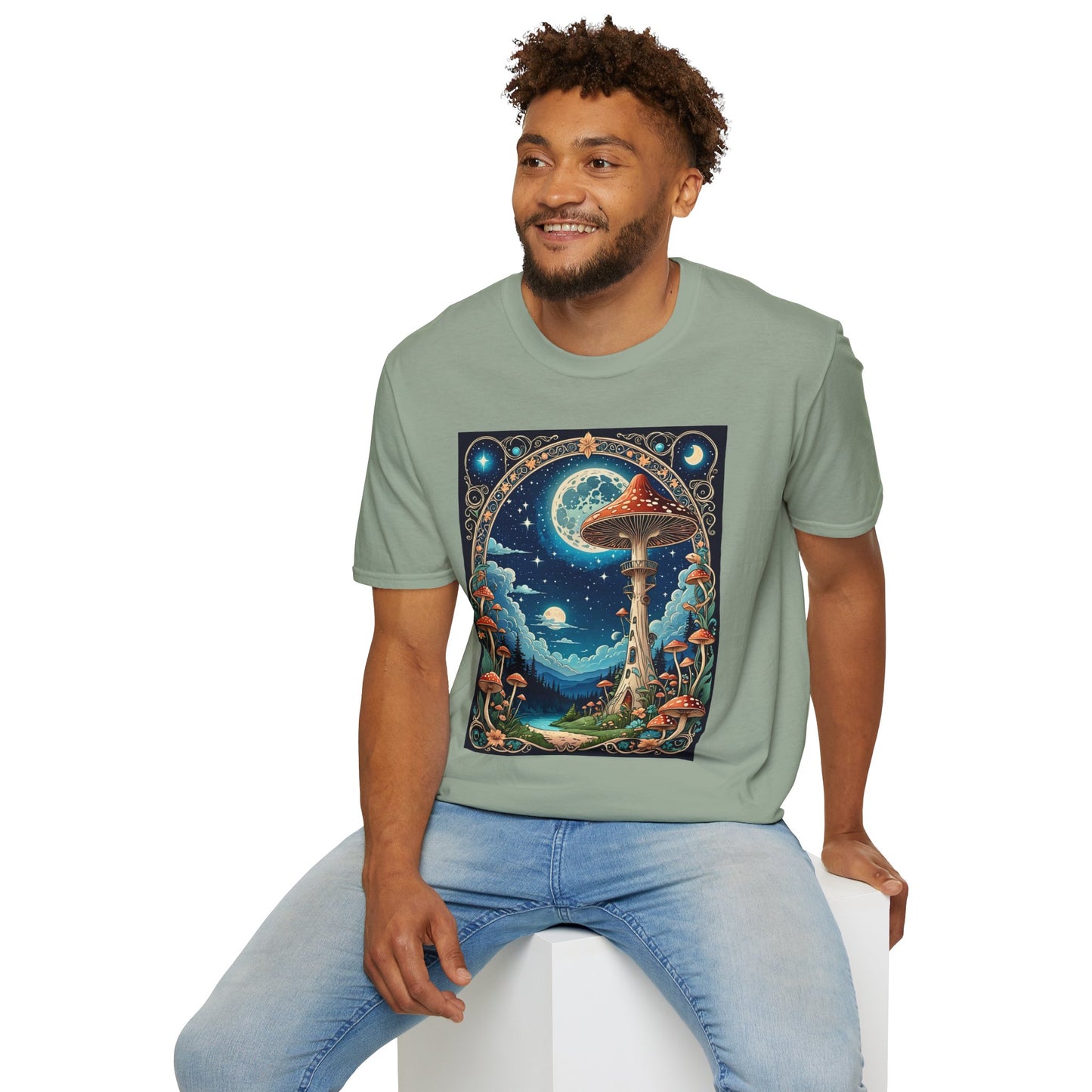 Psychedelic Mushroom Forest Shirt – Trippy Moonlight Nature Tee – Gift for Shroom Enthusiasts, Fantasy Fans, and Dreamy Escapists