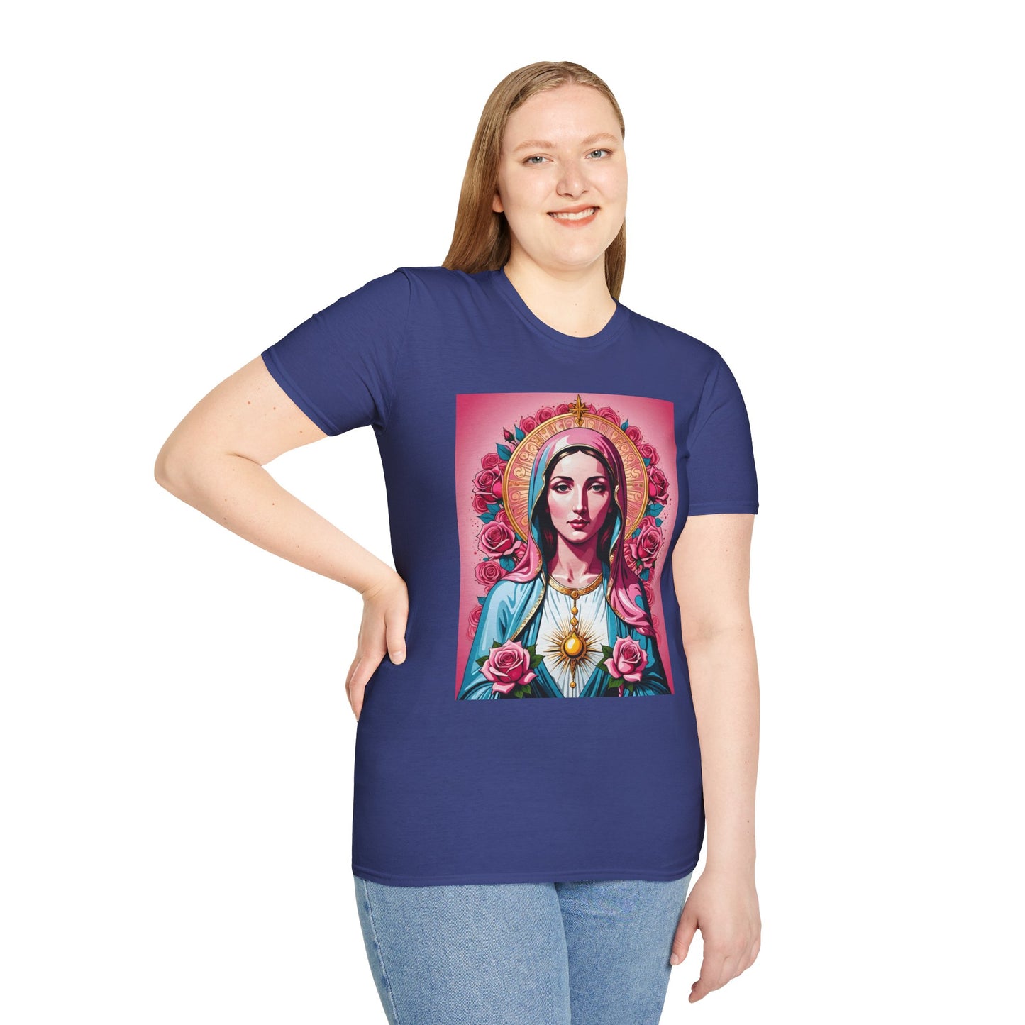 Unisex Softstyle T-Shirt with Sacred Heart Design, Spiritual Apparel, Artistic Gift for Many Occasions, Vintage Aesthetic, Festive Wear