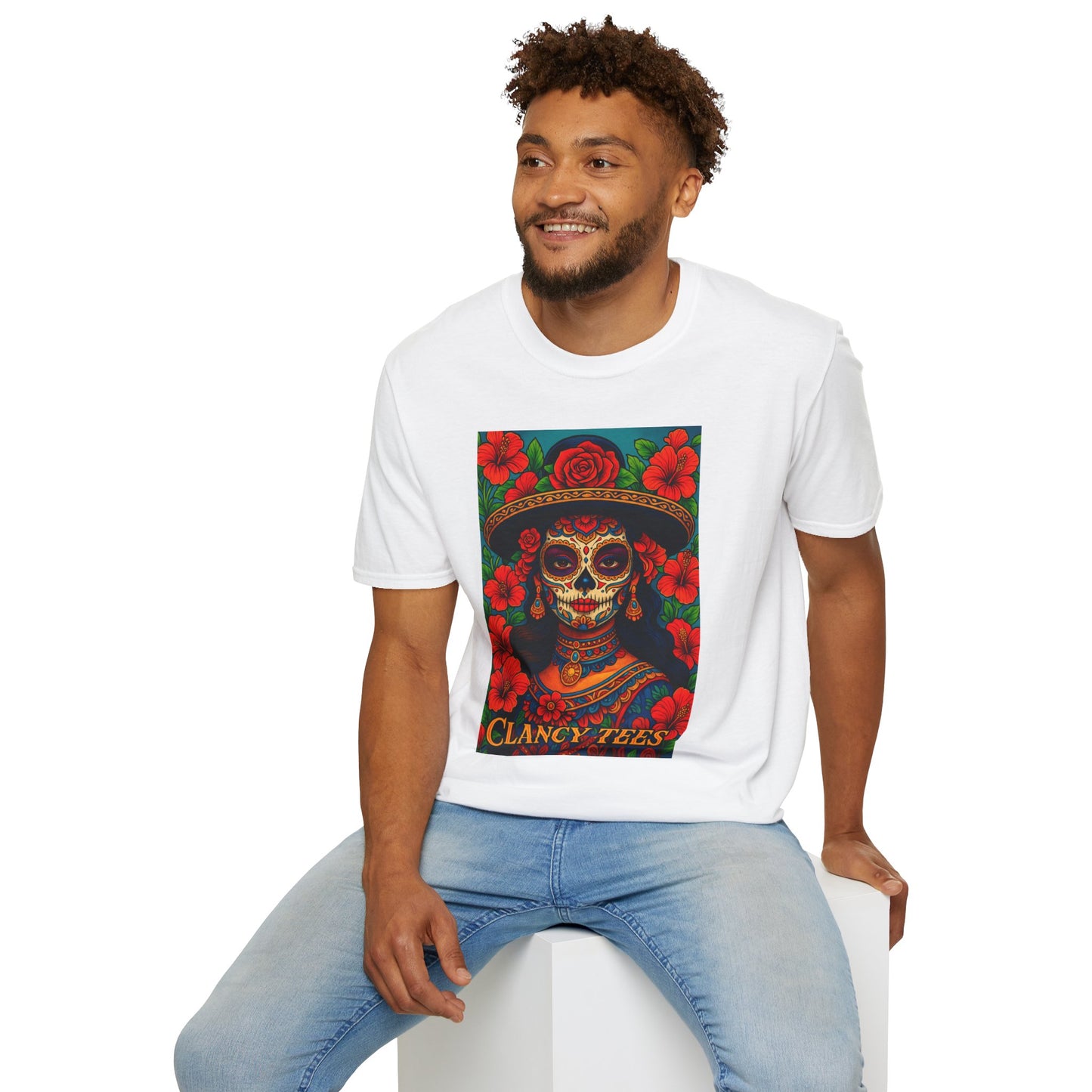 Colorful Sugar Skull T-Shirt, Day of the Dead Tee, Unique Graphic Shirt, Festival Apparel, Gift for Halloween, Unisex Softstyle Tee