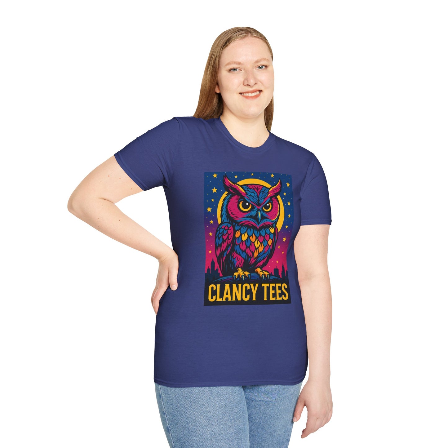 Psychedelic Owl Shirt with Stars and Moon | Trippy Forest Animal Tee | Gift for Night Owls and Weirdos | Bold Colorful Nature Graphic Tee