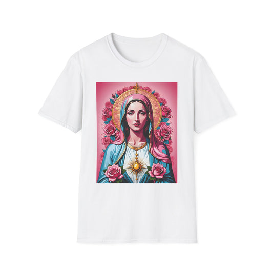 Unisex Softstyle T-Shirt with Sacred Heart Design, Spiritual Apparel, Artistic Gift for Many Occasions, Vintage Aesthetic, Festive Wear