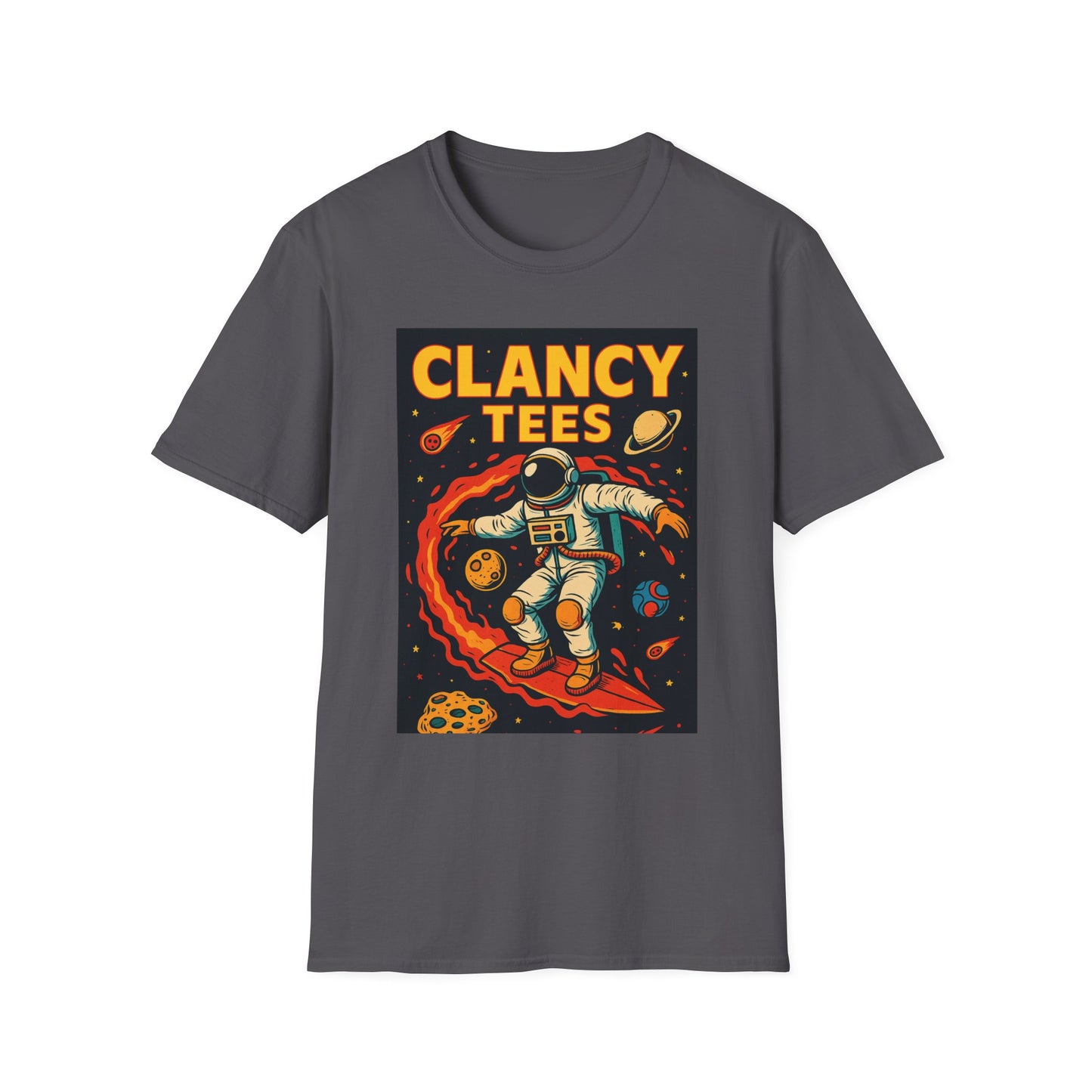 Astronaut Surfing T-Shirt – Outer Space Surfer Tee – Gift for Sci-Fi Beach Bums, Stoner Surfers, and Cosmic Wave Riders