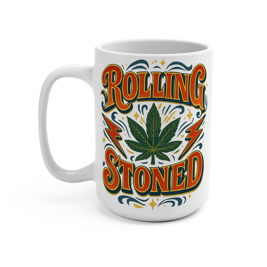 Rolling Stoned Mug – Funny Cannabis Coffee Cup With Weed Leaf Design, Marijuana Humor Mug, Gift For Stoner Friends