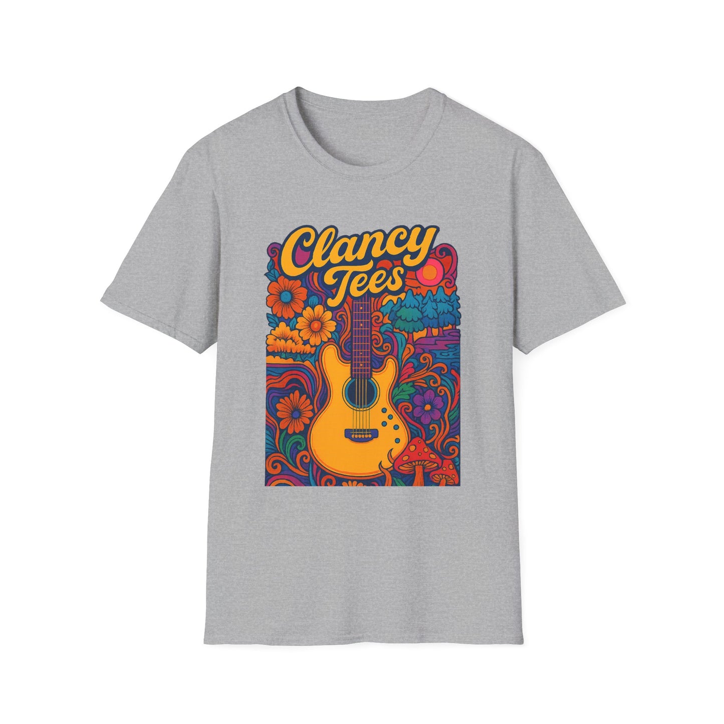 Retro Guitar Graphic T-Shirt for Music Lovers, Vintage Style Tee, Unisex Design, Ideal for Festivals and Gifts, Clancy Tees