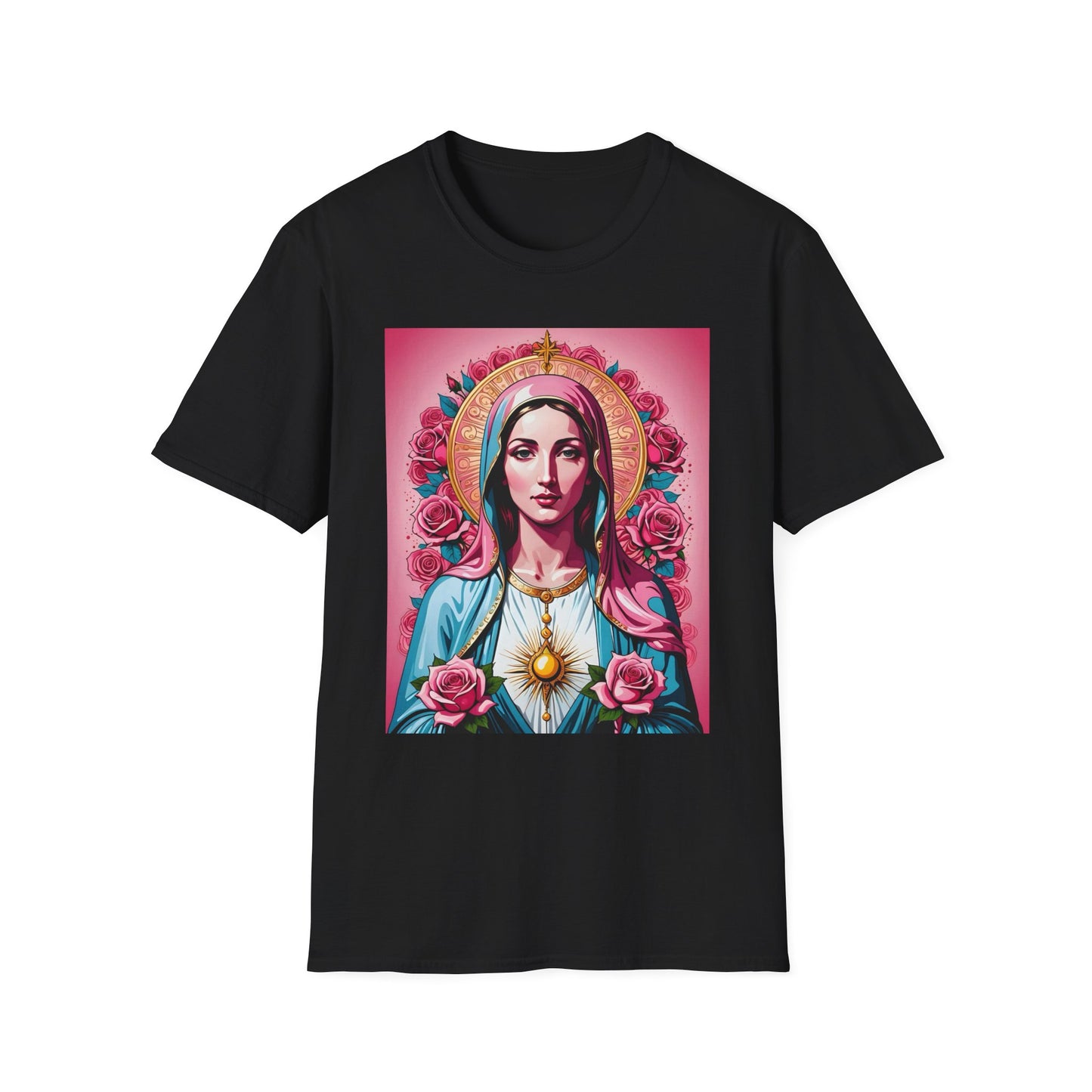 Unisex Softstyle T-Shirt with Sacred Heart Design, Spiritual Apparel, Artistic Gift for Many Occasions, Vintage Aesthetic, Festive Wear