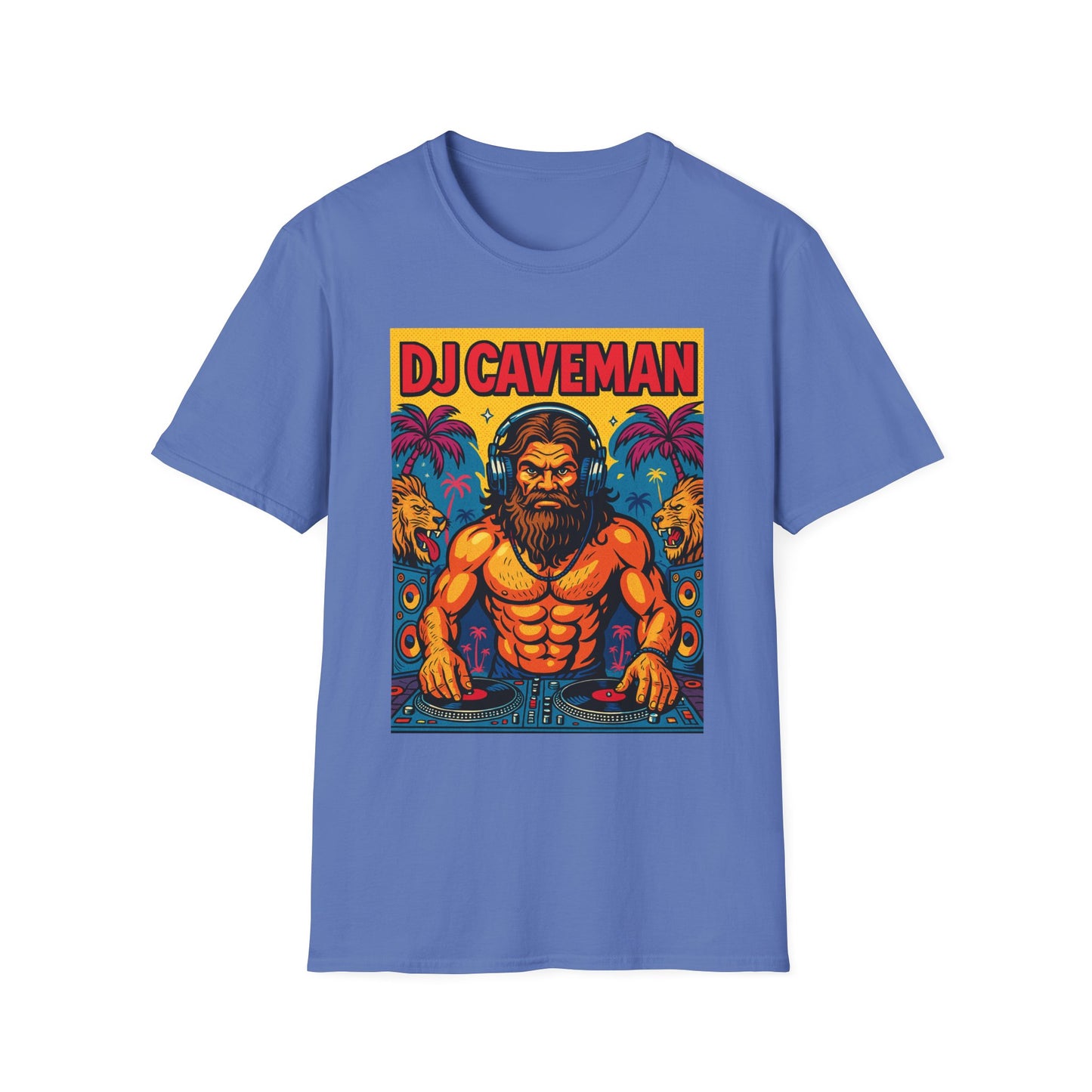 DJ Caveman T-Shirt Funny Rave Party Tee | Prehistoric Clubbing Shirt for Music Lovers | Gift for DJs and EDM Fans | Caveman Aesthetic Shirt
