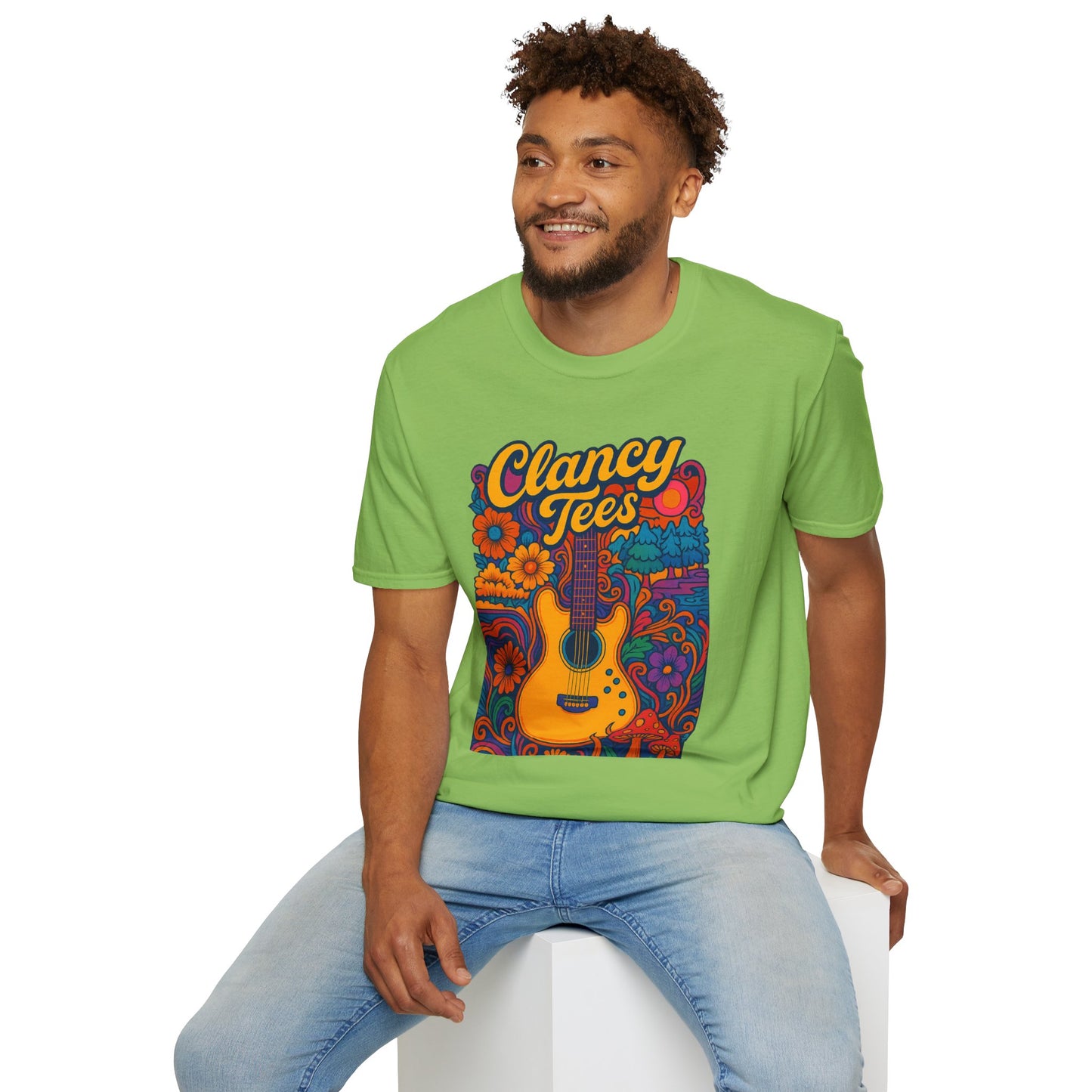 Retro Guitar Graphic T-Shirt for Music Lovers, Vintage Style Tee, Unisex Design, Ideal for Festivals and Gifts, Clancy Tees