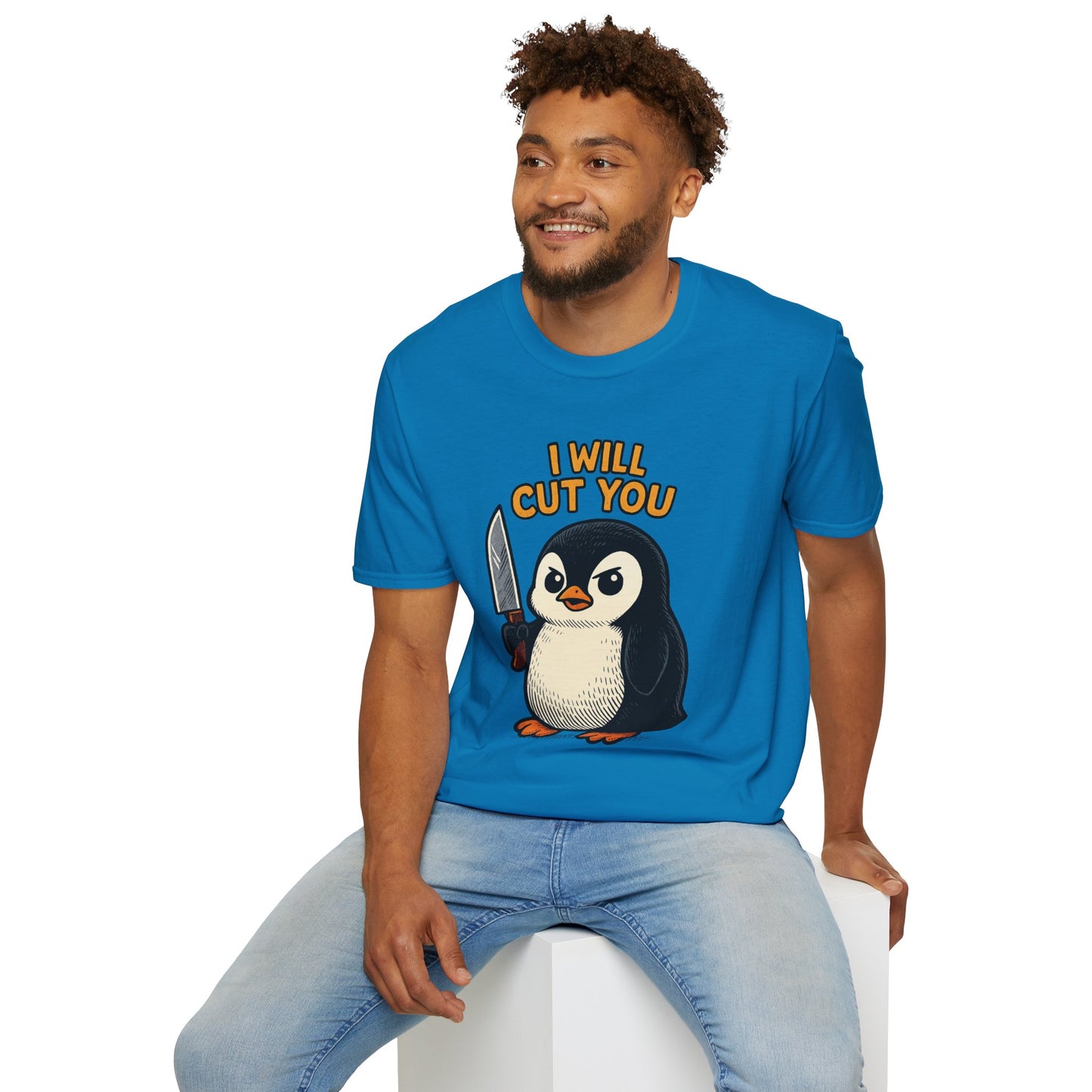 Angry Penguin Knife Shirt – Funny Animal Graphic Tee, Sarcastic Gift for Introverts, Cute but Deadly Humor Shirt