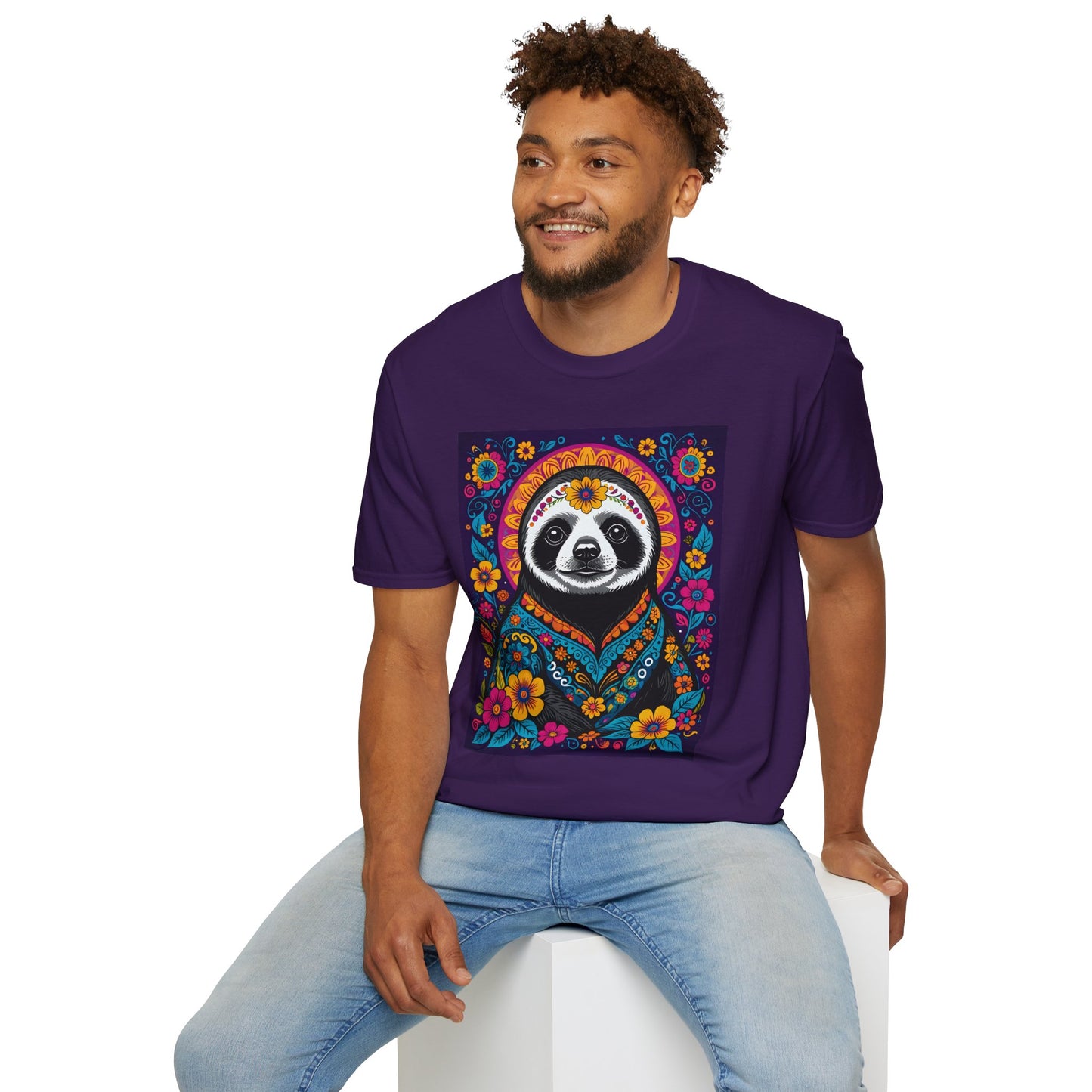 Psychedelic Sloth T Shirt Boho Animal Graphic Tee Trippy Festival Top Gift for Sloth Lovers
