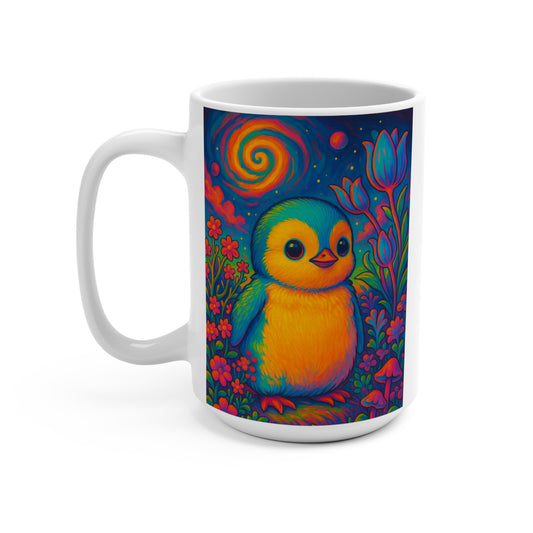 Trippy Penguin Mug Psychedelic Animal Art Coffee Cup Vibrant Ceramic Gift For Bird Lovers