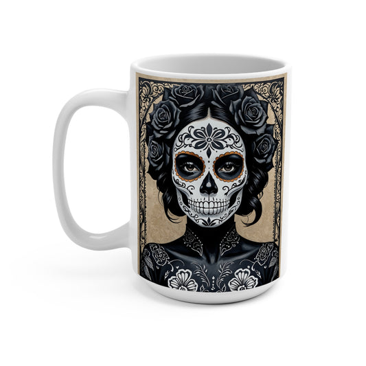 Dia de los Muertos Mug, Artistic Skull Design Coffee Cup, Sugar Skull Gift, Halloween Decor, Gothic Drinkware, Unique Halloween Mug