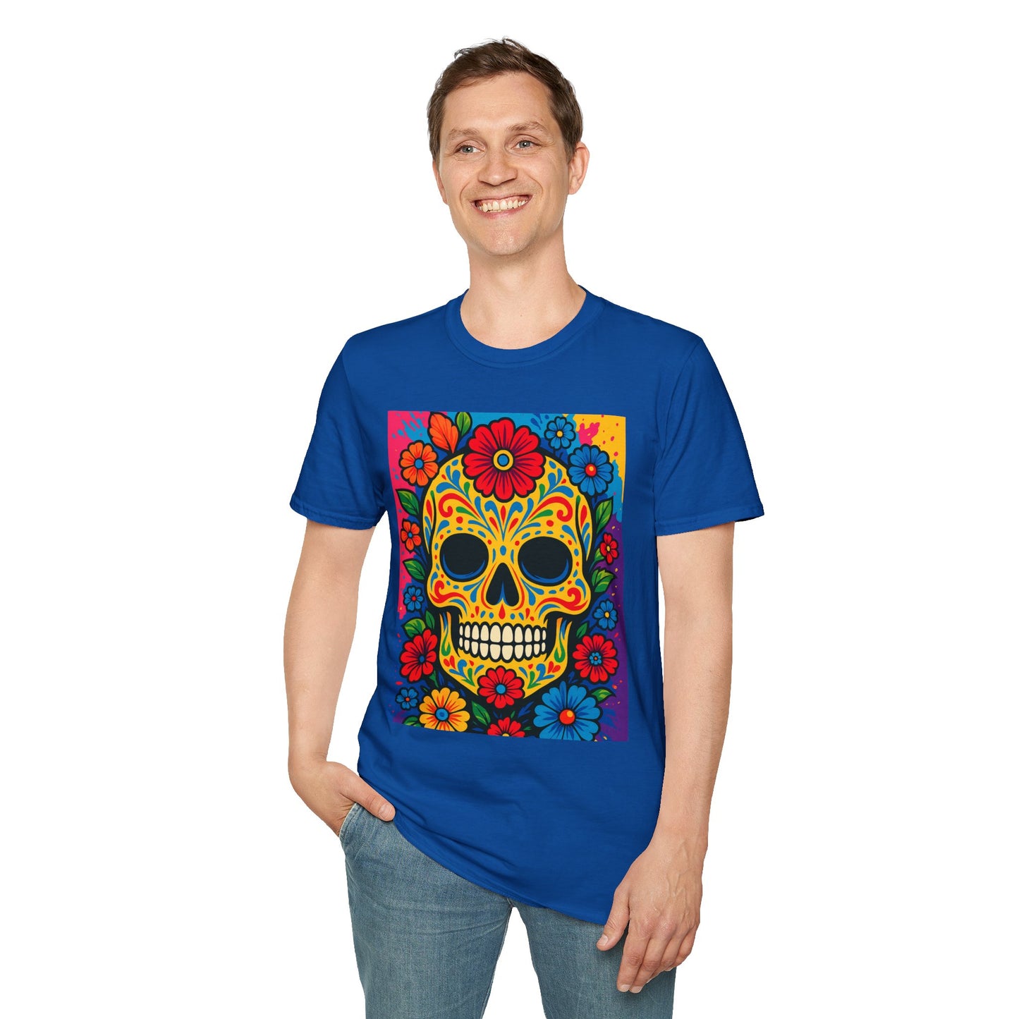 Colorful Sugar Skull Shirt | Day of the Dead Graphic Tee | Gift for Tattoo Lovers & Art Fans | Floral Skull T-Shirt