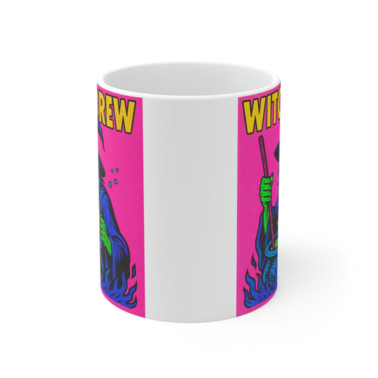 Witchs Brew Coffee Mug 11oz Ceramic Cup Retro Horror Artwork Halloween Drinkware Spooky Witch Design Colorful Cauldron Style For Coffee And Tea