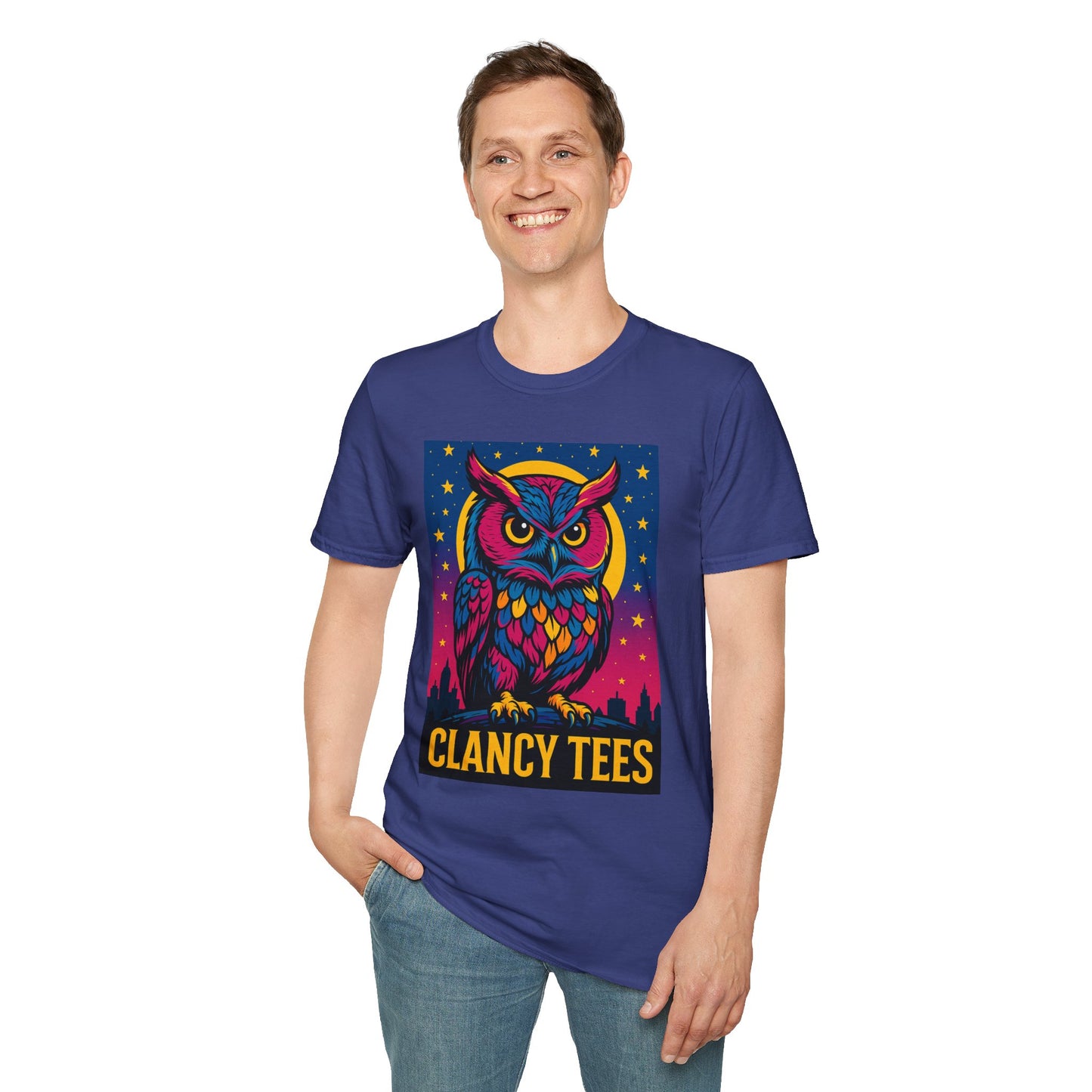 Psychedelic Owl Shirt with Stars and Moon | Trippy Forest Animal Tee | Gift for Night Owls and Weirdos | Bold Colorful Nature Graphic Tee
