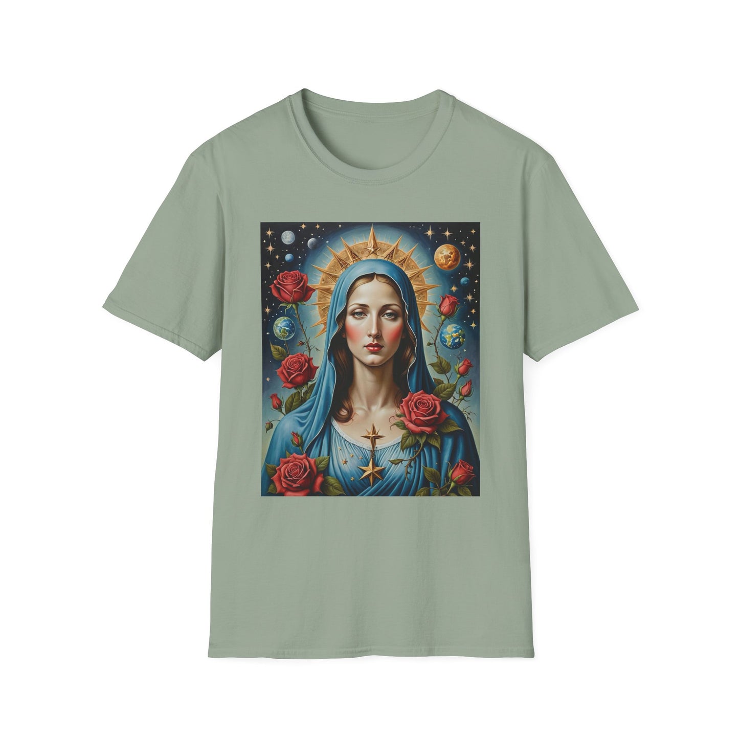 Artistic Virgin Mary T-Shirt, Vintage Graphic Tee, Religious Shirt, Christian Gift, Casual Wear