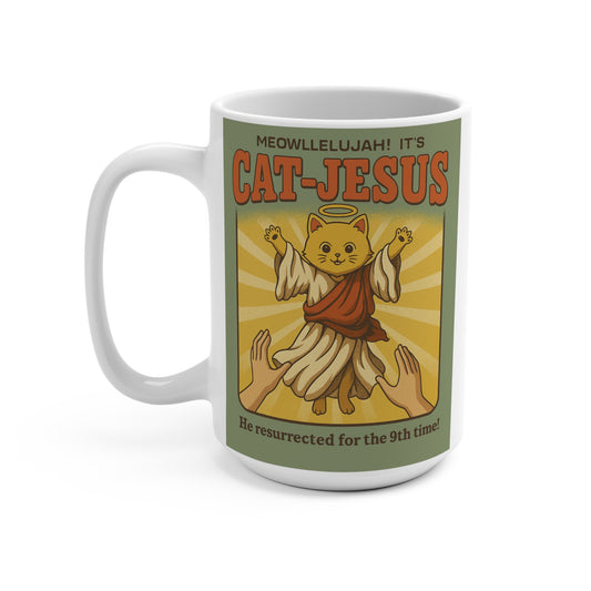 Cat Jesus Mug Funny Religious Cat Humor 15oz Ceramic Coffee Cup Gift For Cat Lovers And Sarcastic Friends