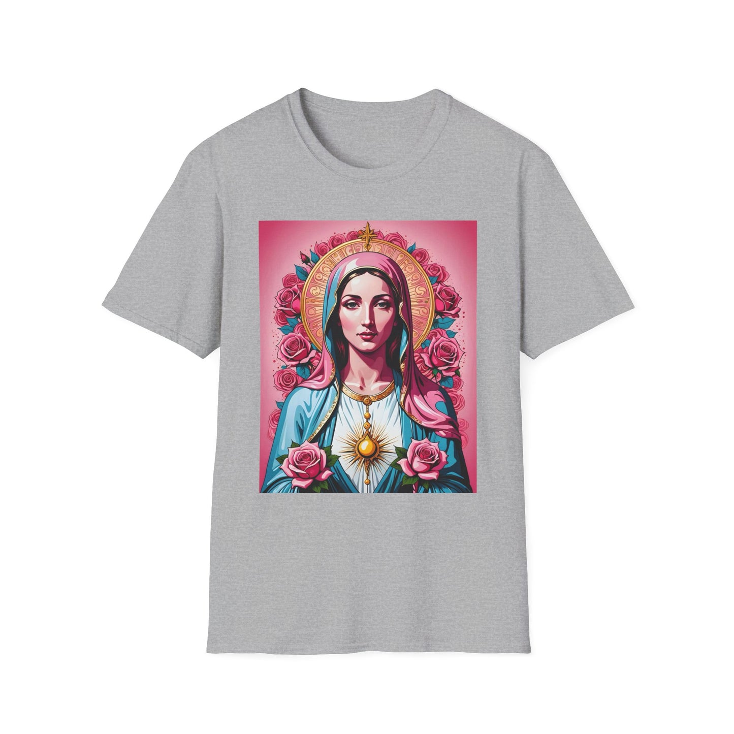 Unisex Softstyle T-Shirt with Sacred Heart Design, Spiritual Apparel, Artistic Gift for Many Occasions, Vintage Aesthetic, Festive Wear