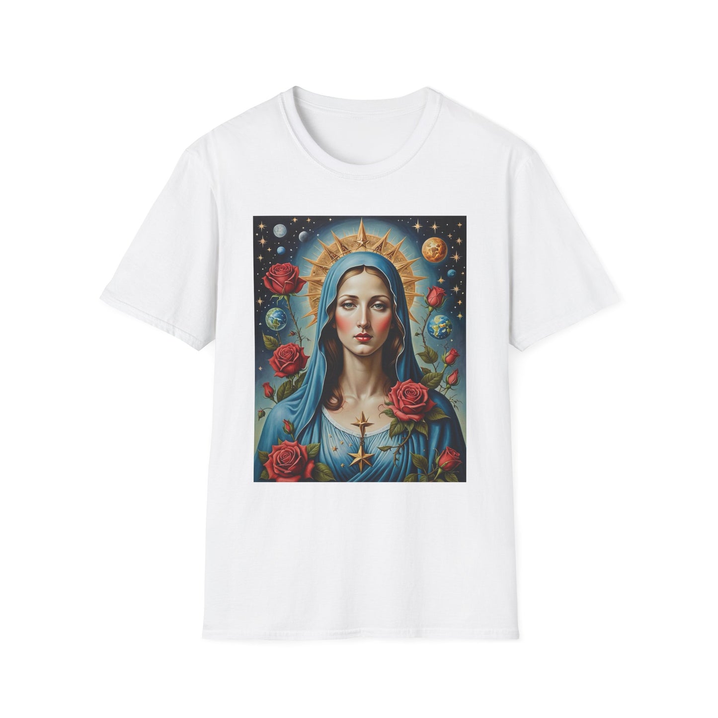 Artistic Virgin Mary T-Shirt, Vintage Graphic Tee, Religious Shirt, Christian Gift, Casual Wear